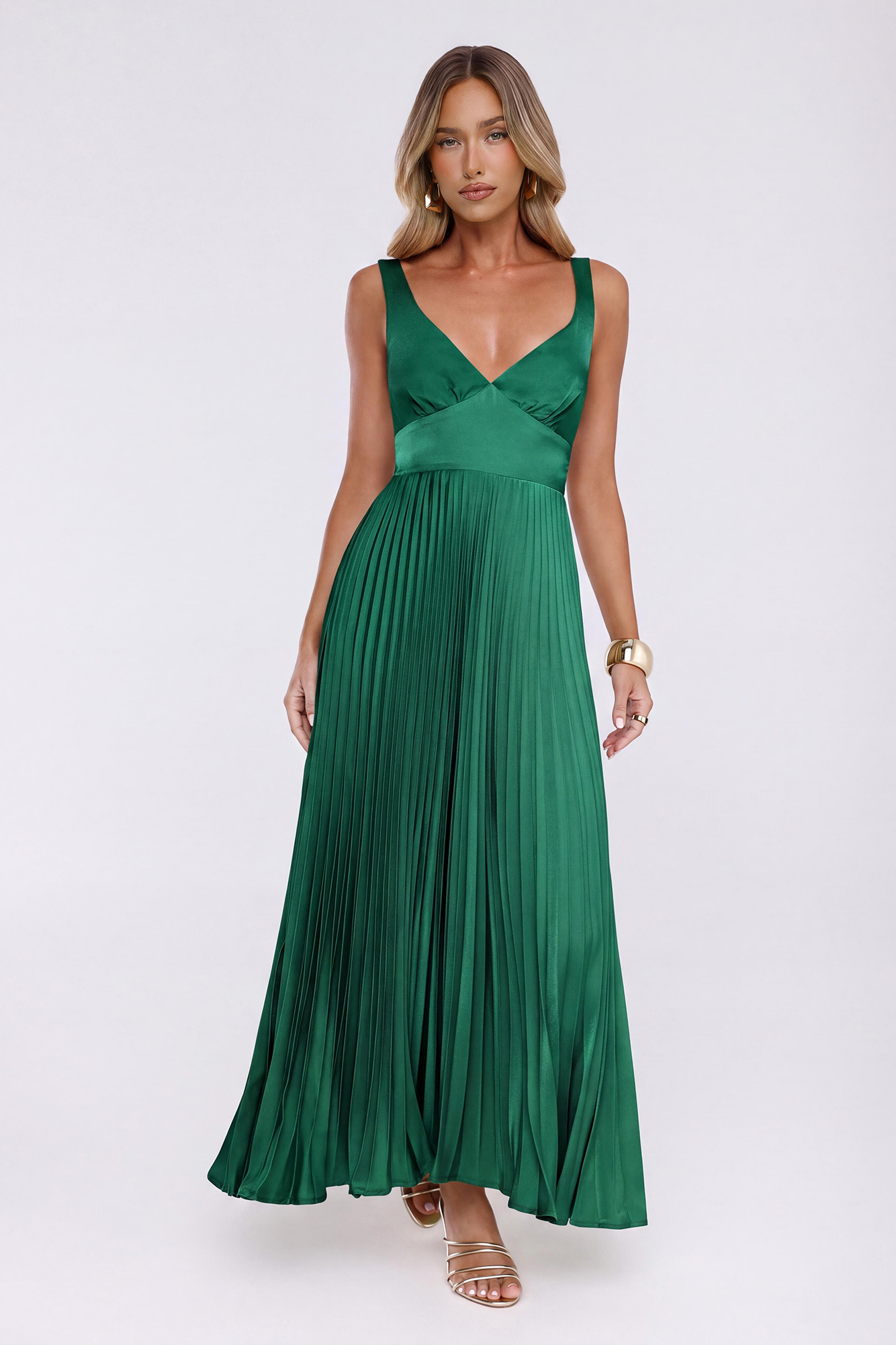 Star Of The Night Satin Maxi Dress Green