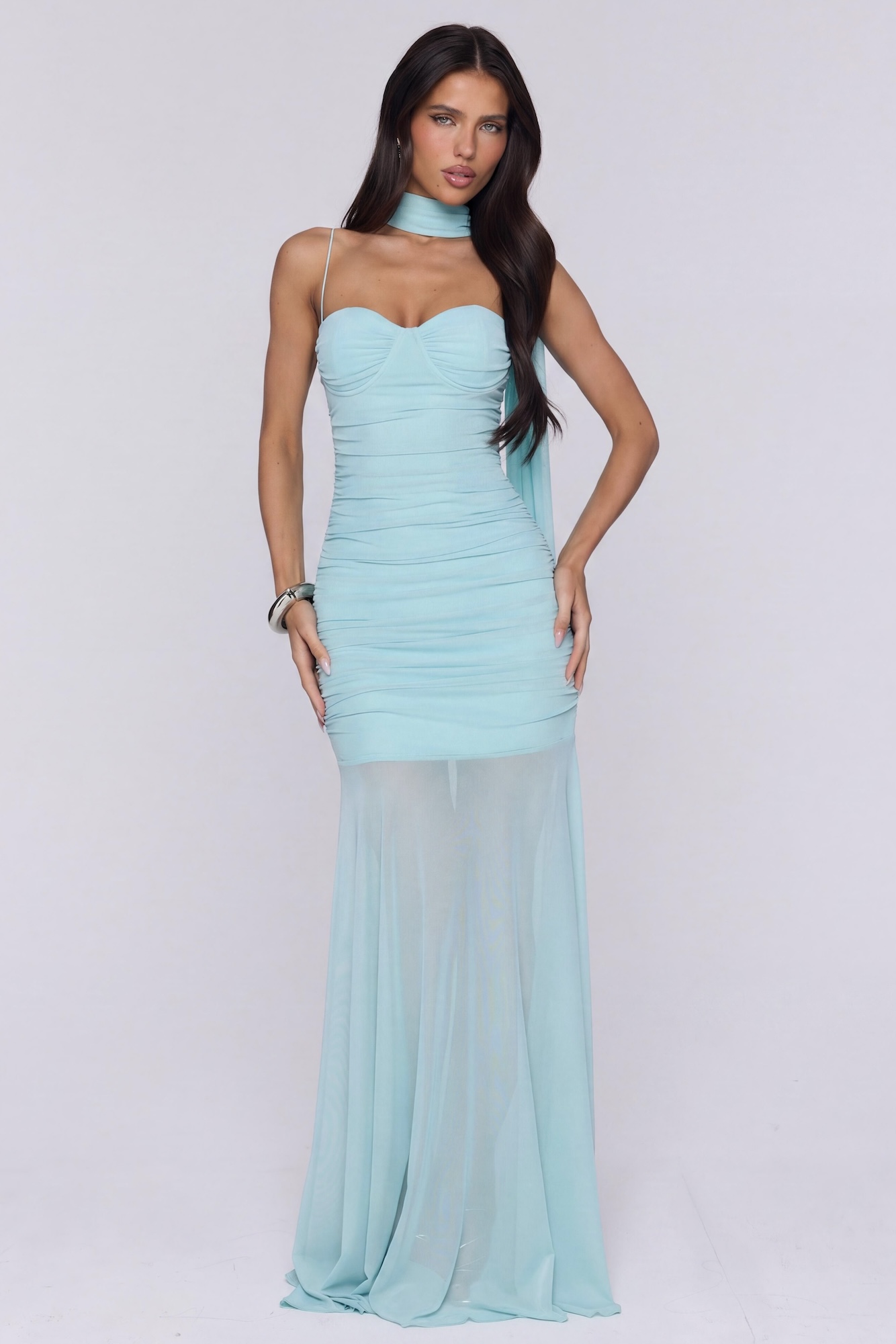 Lovers’ Night Out Mesh Maxi Dress Aqua