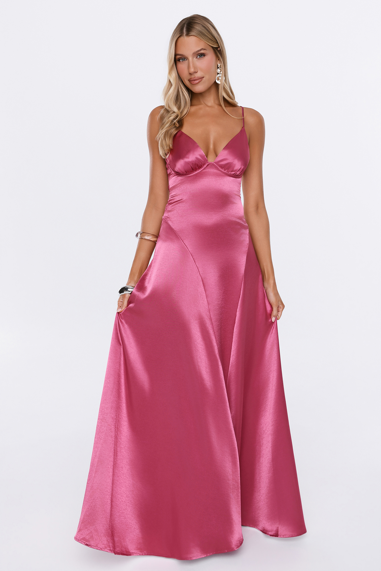 Forever Pretty Satin Maxi Dress Magenta
