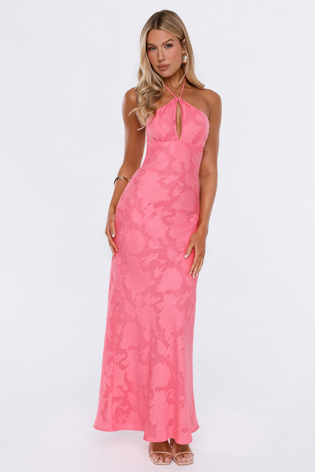 Rosy Outlook Halter Maxi Dress Coral
