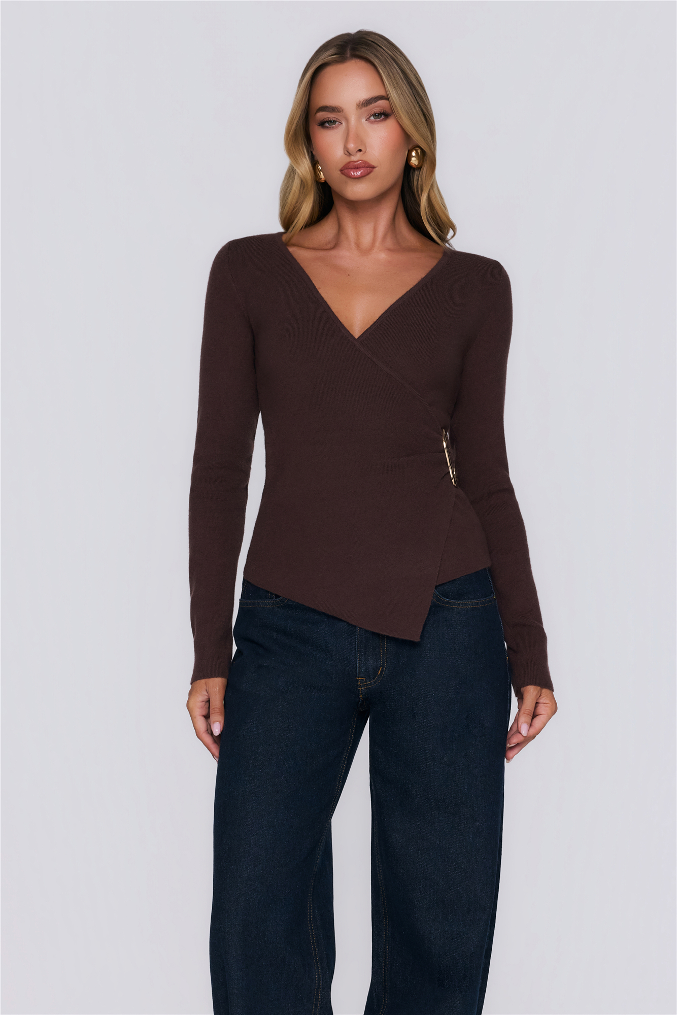 Just Vibing Knit Long Sleeve Top Brown