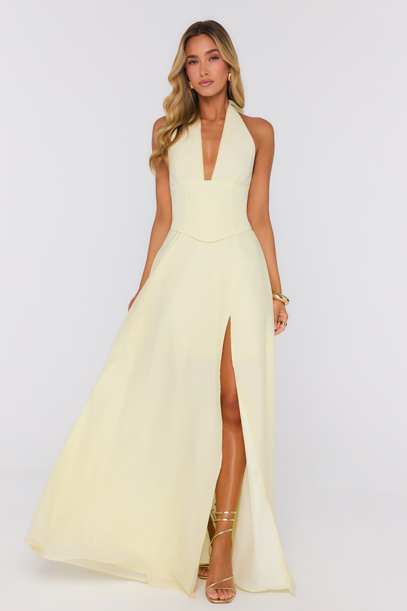 Dressed To Tempt Halter Maxi Dress Yellow