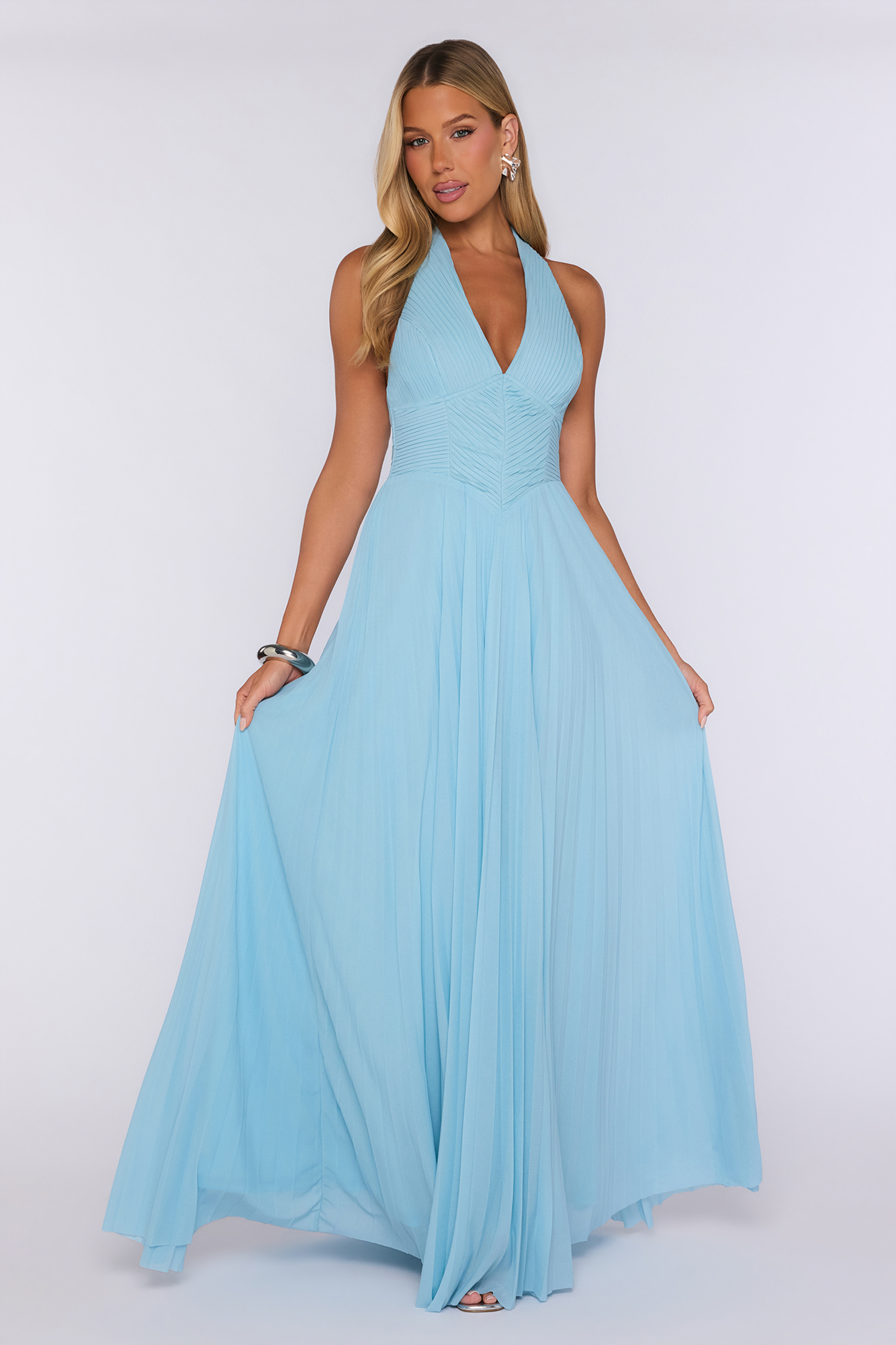 Prize Worthy Halter Maxi Dress Blue