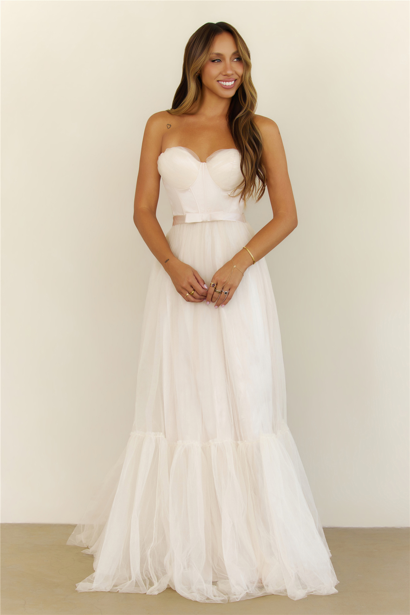 First Kiss Feeling Strapless Maxi Dress Cream