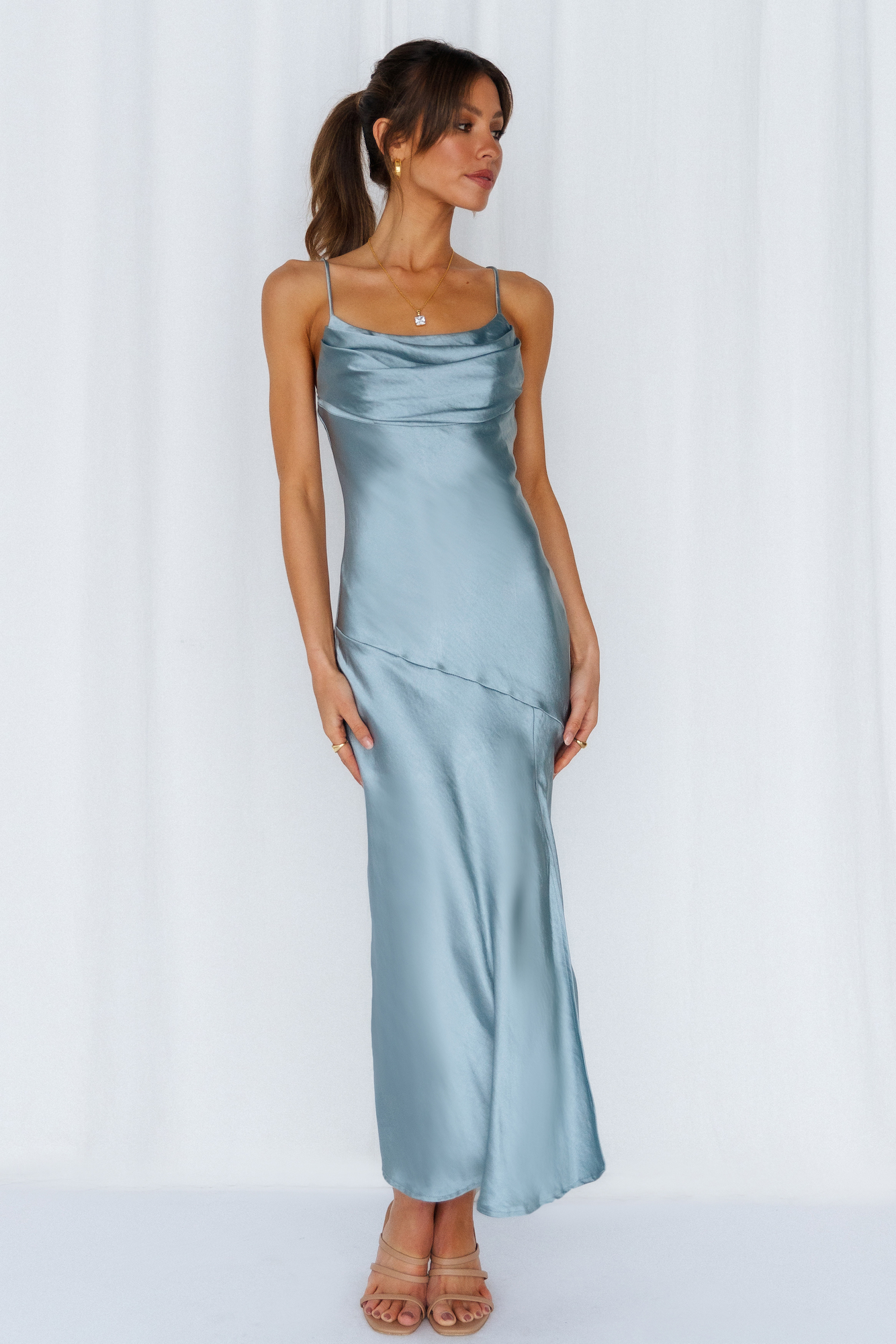 Hello Molly A Little Whisper Satin Midi Dress Blue