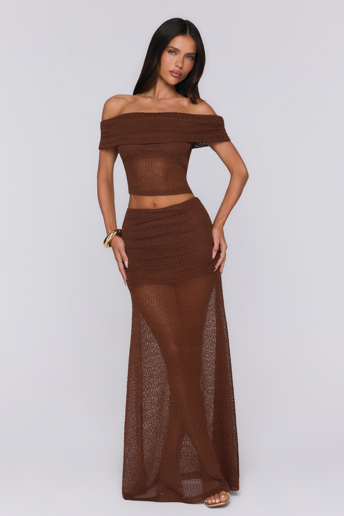 Sun Melt Knit Maxi Skirt Brown