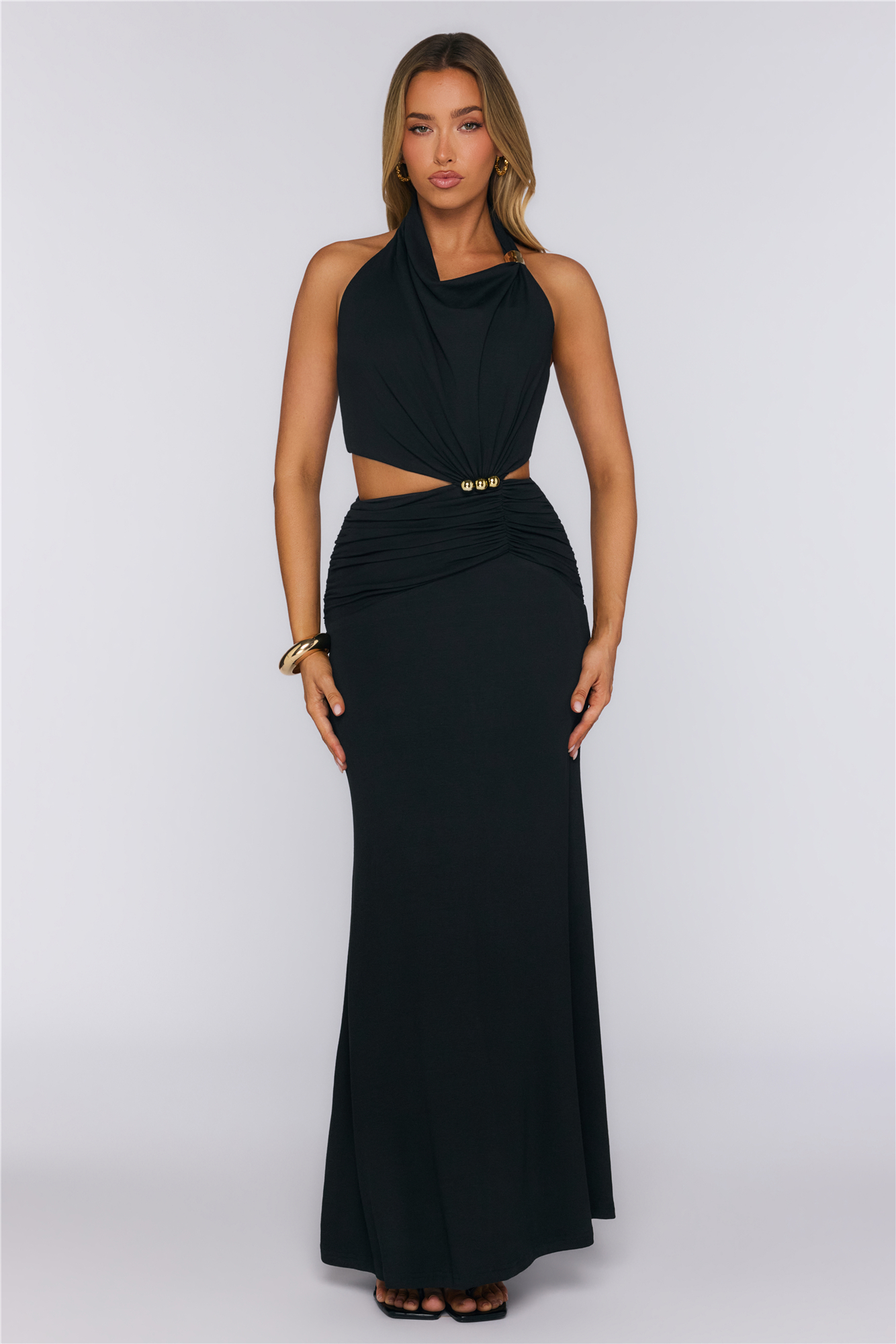 Social Calendar Halter Maxi Dress Black