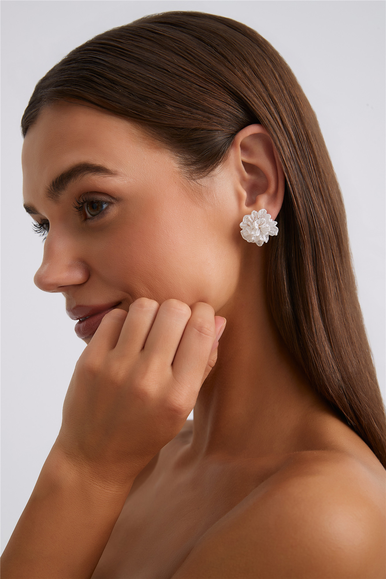Puff Flower Earrings White