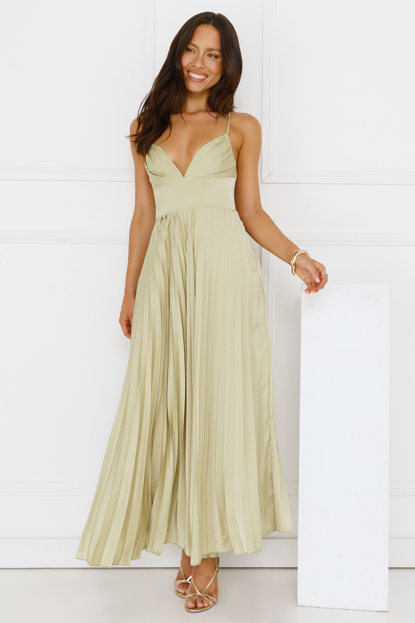 Hello Molly Exclusive Invite Satin Maxi Dress Lime