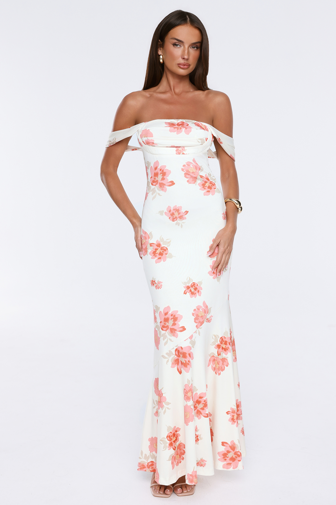 Garden Luxe Off Shoulder Maxi Dress Cream