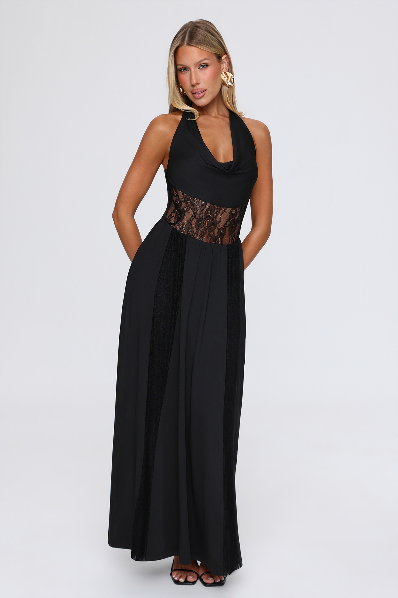 Romance Hour Halter Lace Maxi Dress Black