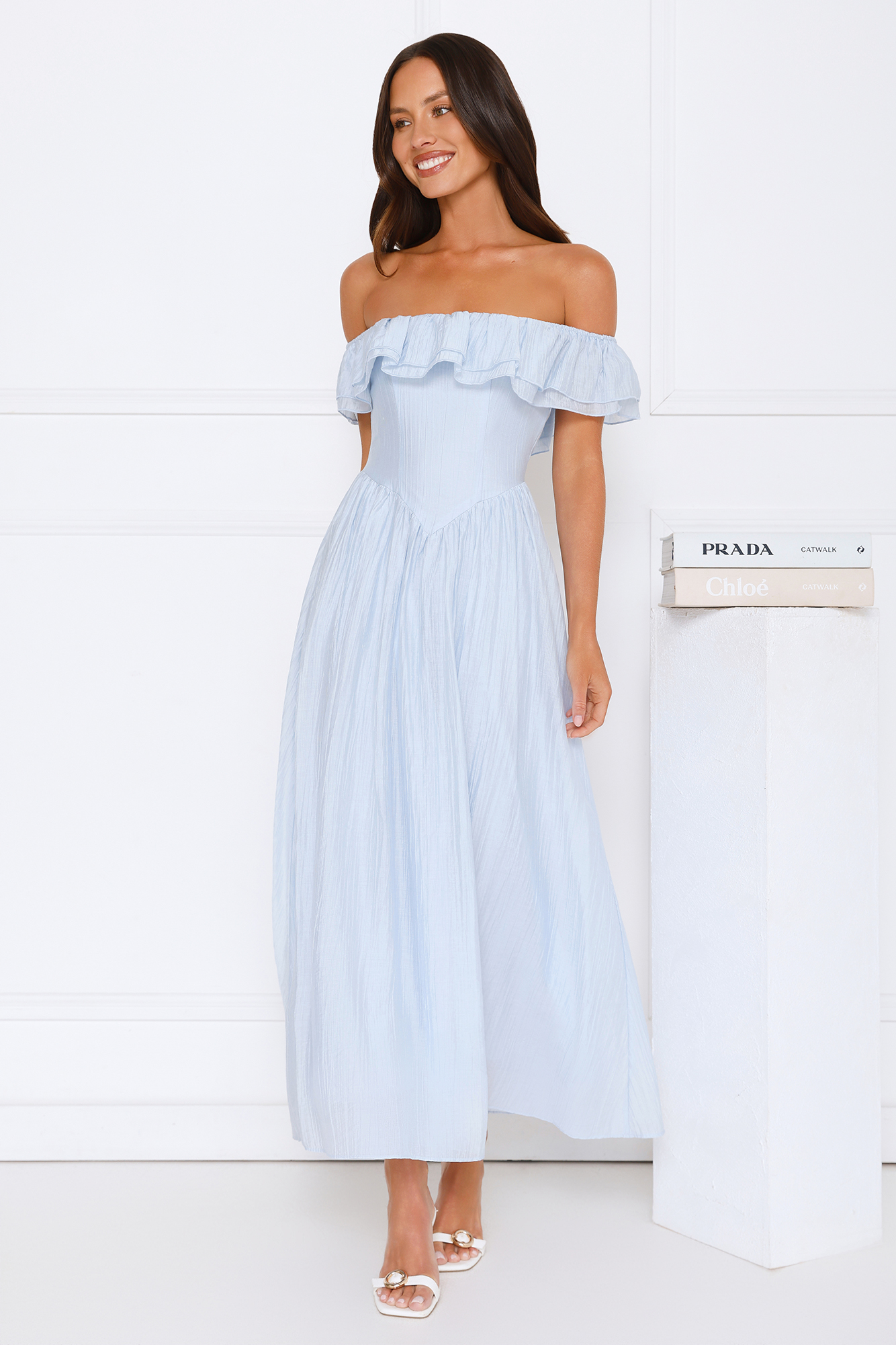 Hello Molly Twilight Sonata Off Shoulder Maxi Dress Blue