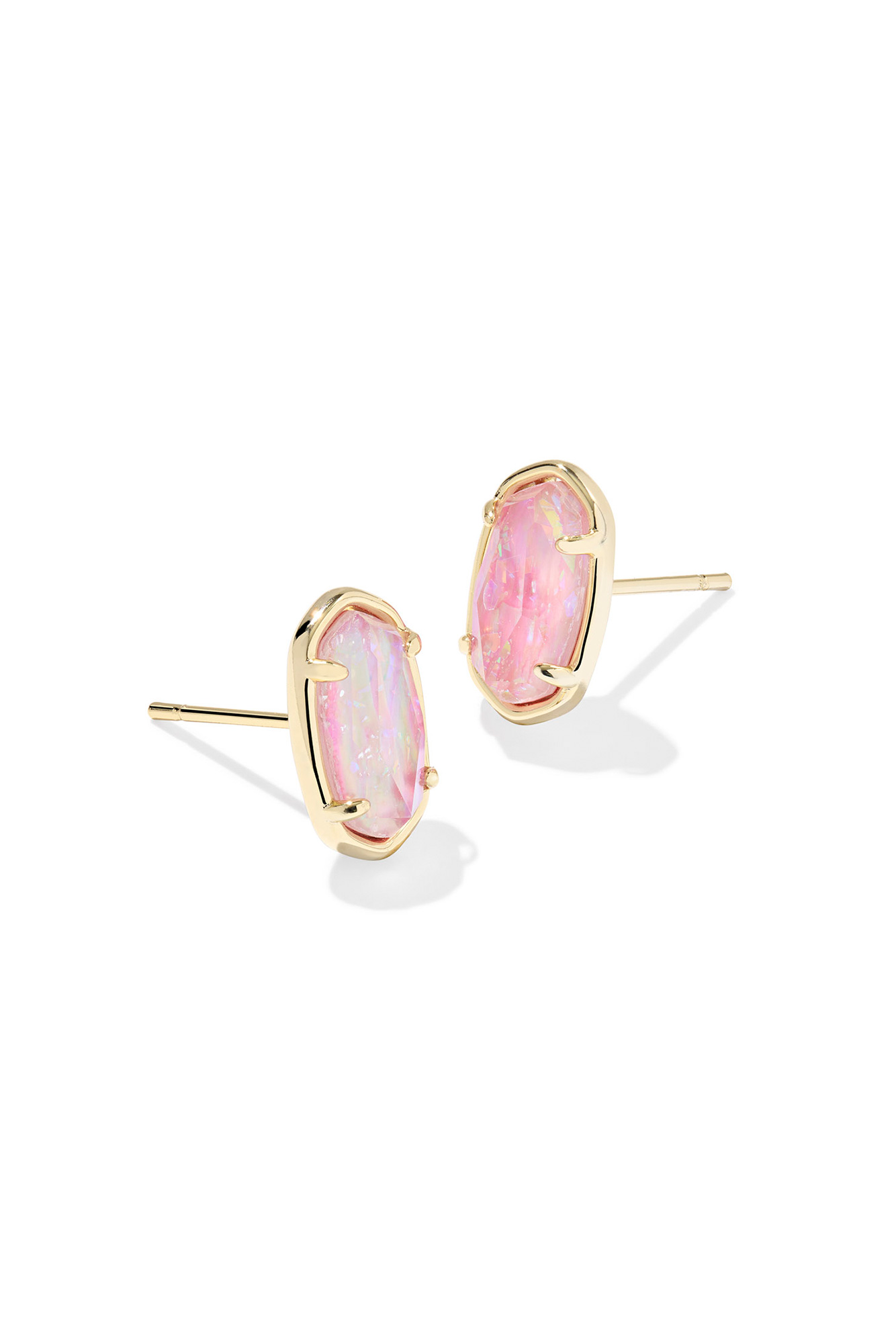 Hello Molly Grayson Gold Stone Stud Earrings Pink Iridescent Mother Of Pearl