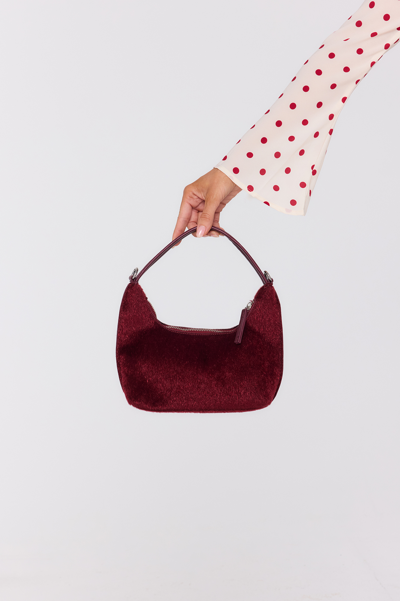 Soft Launch Fuzzy Shoulder Bag Burgundy