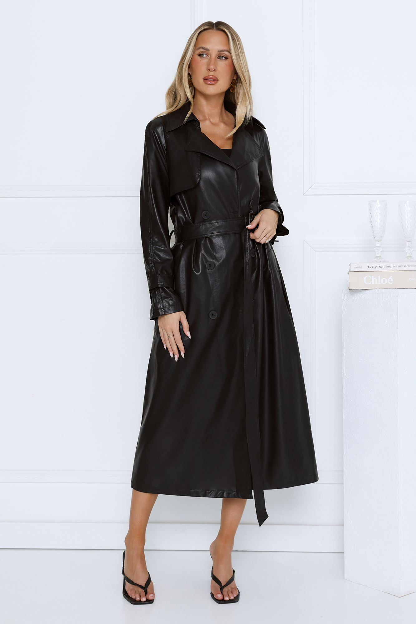 Urban Moonlight Faux Leather Trench Coat Black