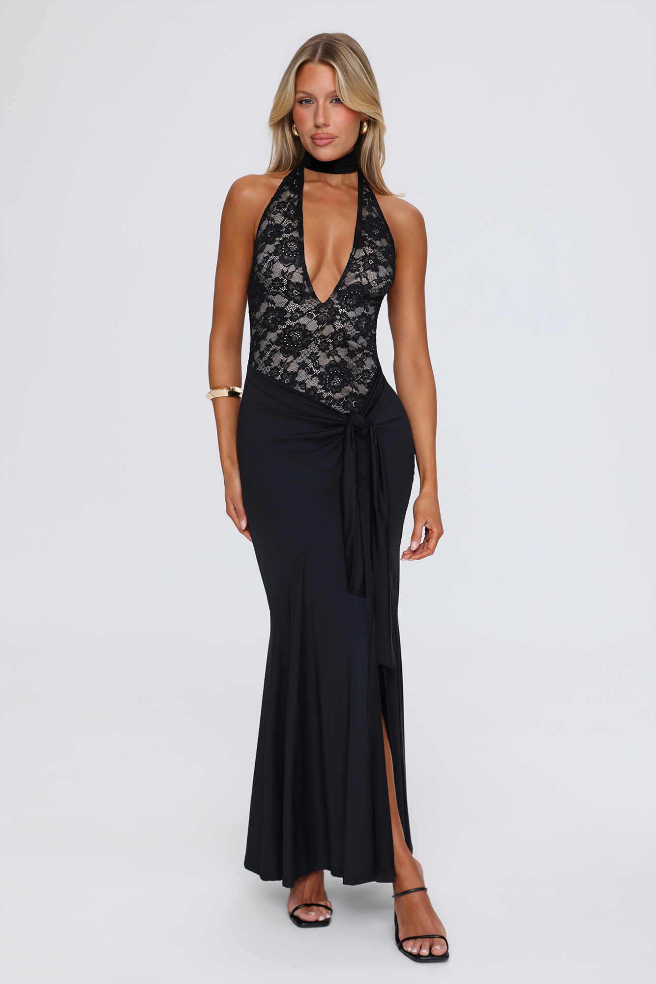 Personal Best Halter Lace Maxi Dress Black
