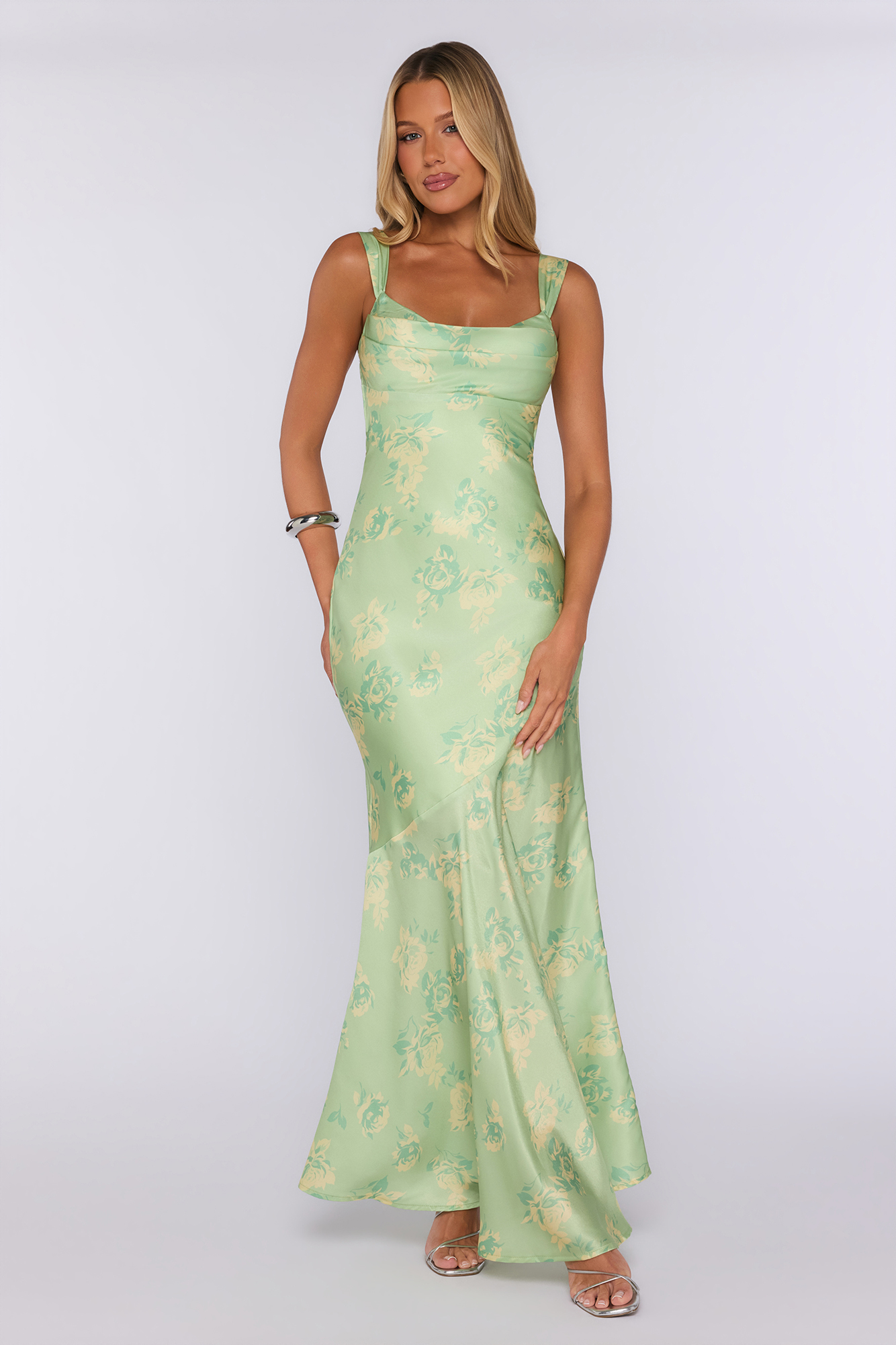 Beautifully Yours Satin Maxi Dress Lime