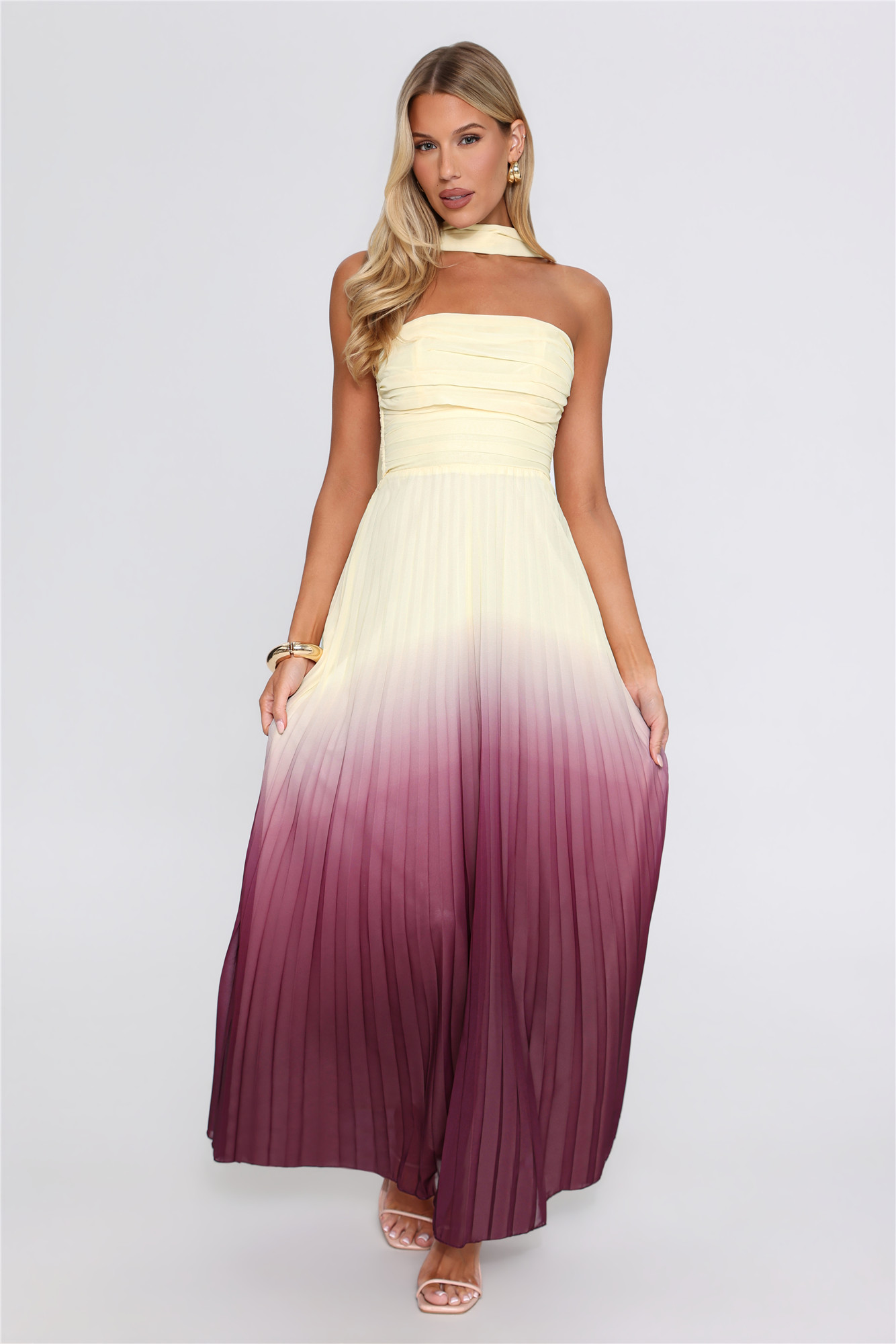 Saved For Later Strapless Maxi Dress Burgundy Ombre