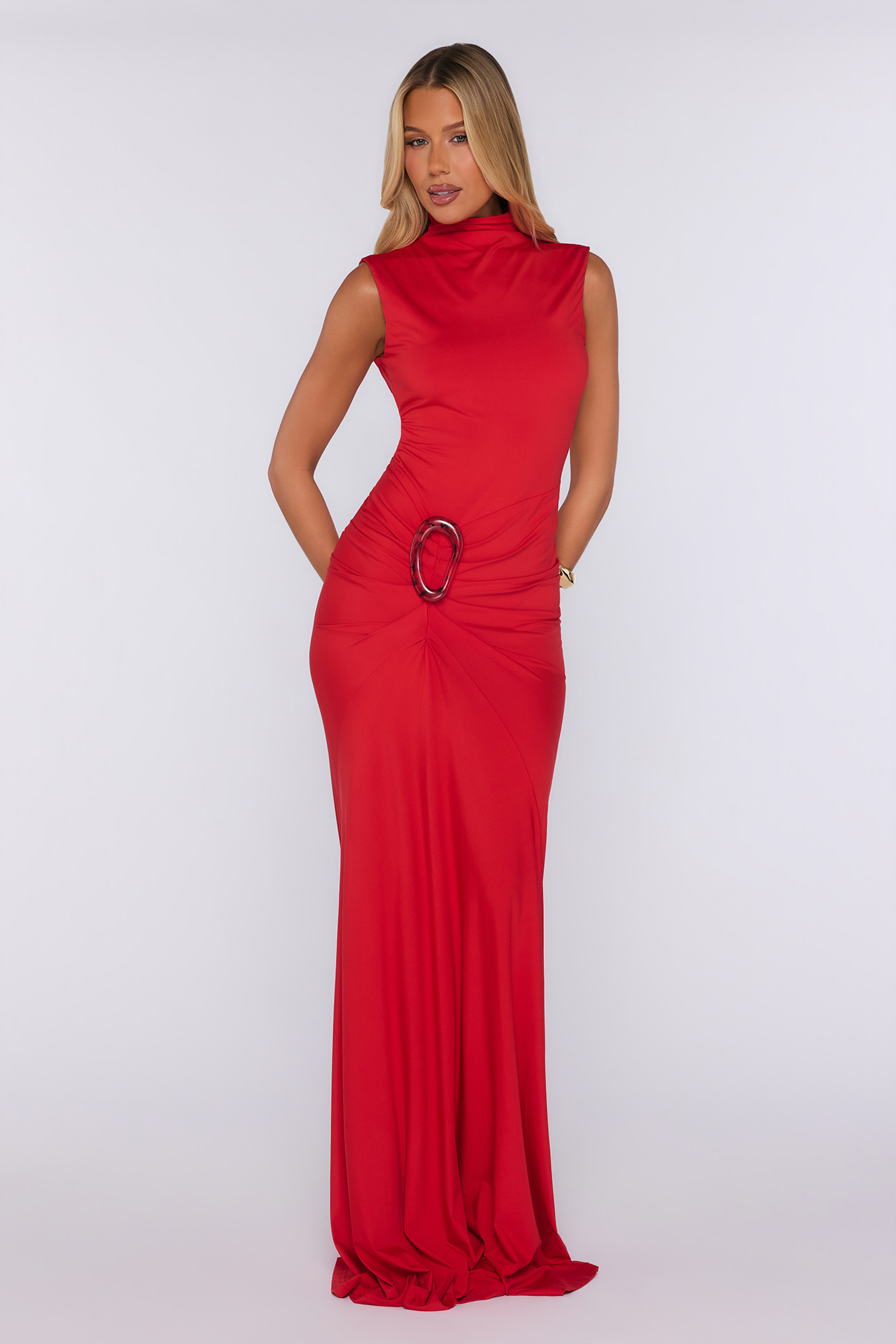 Chic Statement High Neck Maxi Dress Red