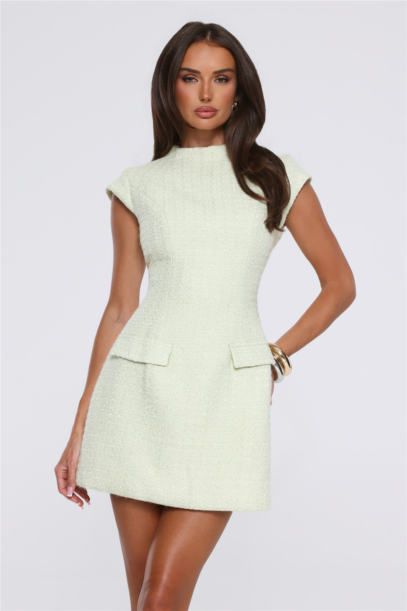 Good Outfit Day Tweed Mini Dress Sage