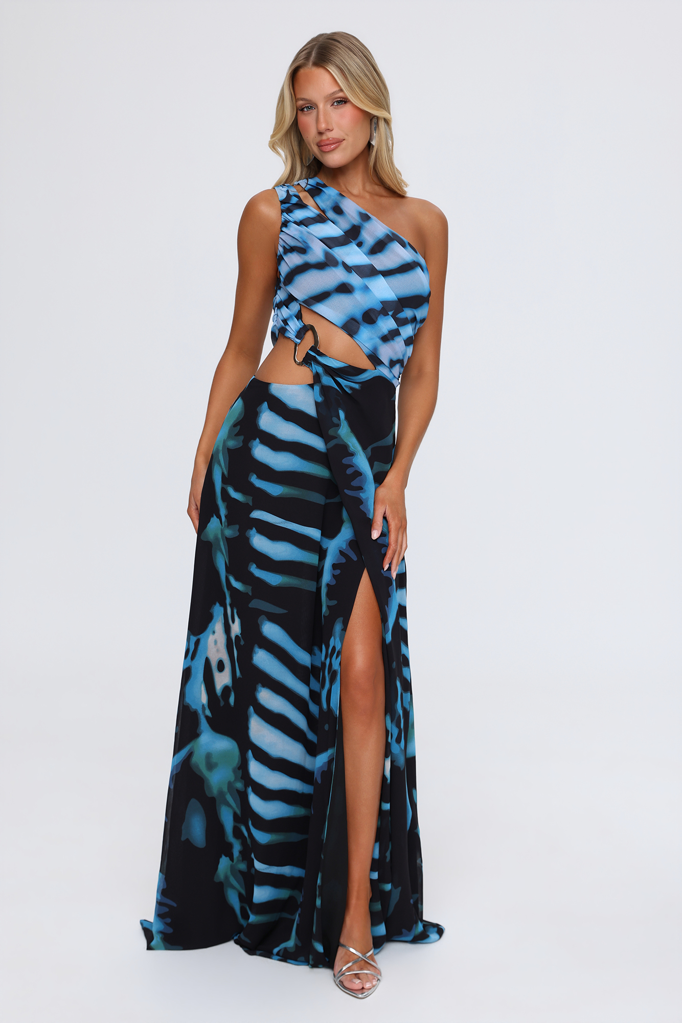 The Good Muse One Shoulder Maxi Dress Blue