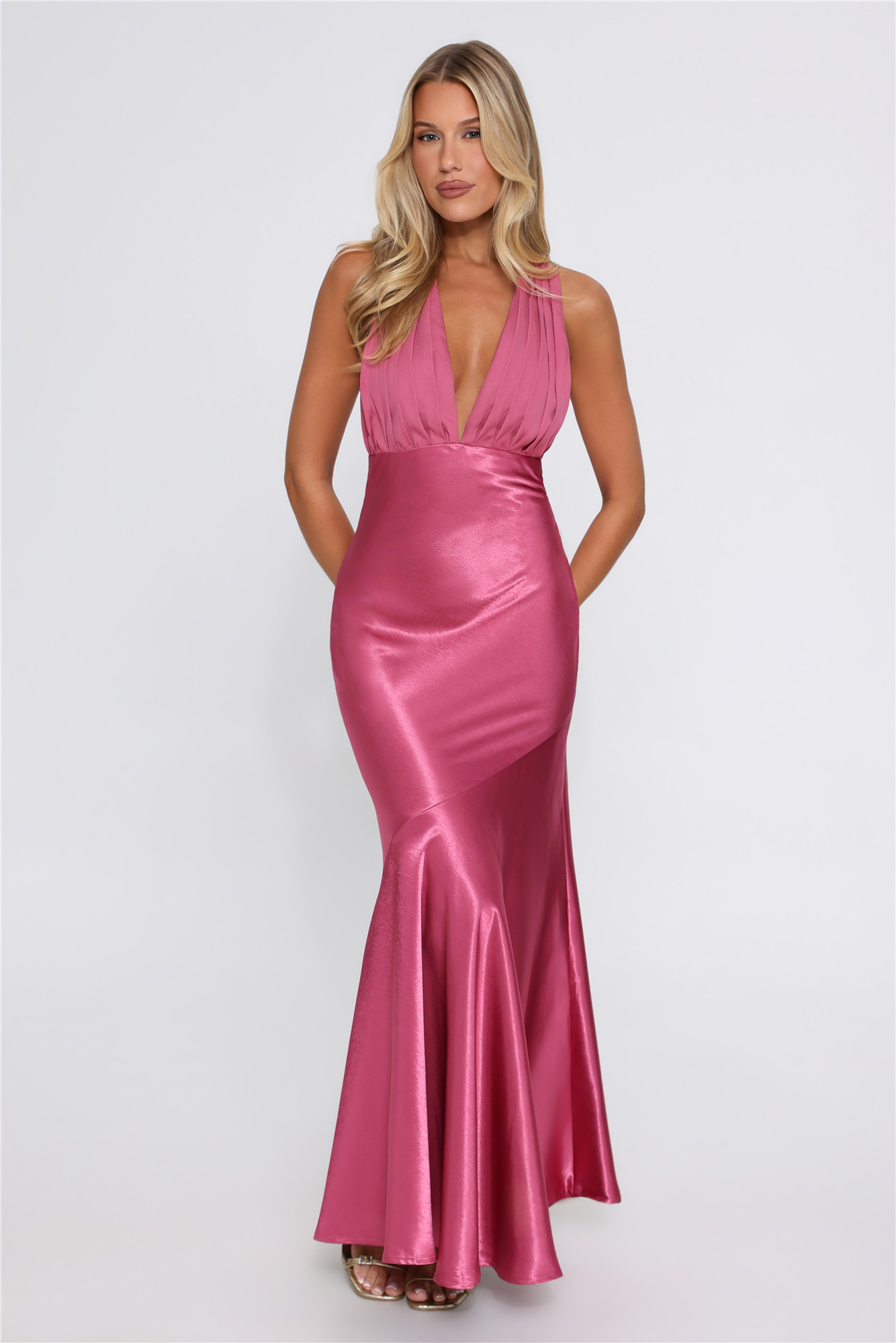 Midnight Social Satin Maxi Dress Magenta