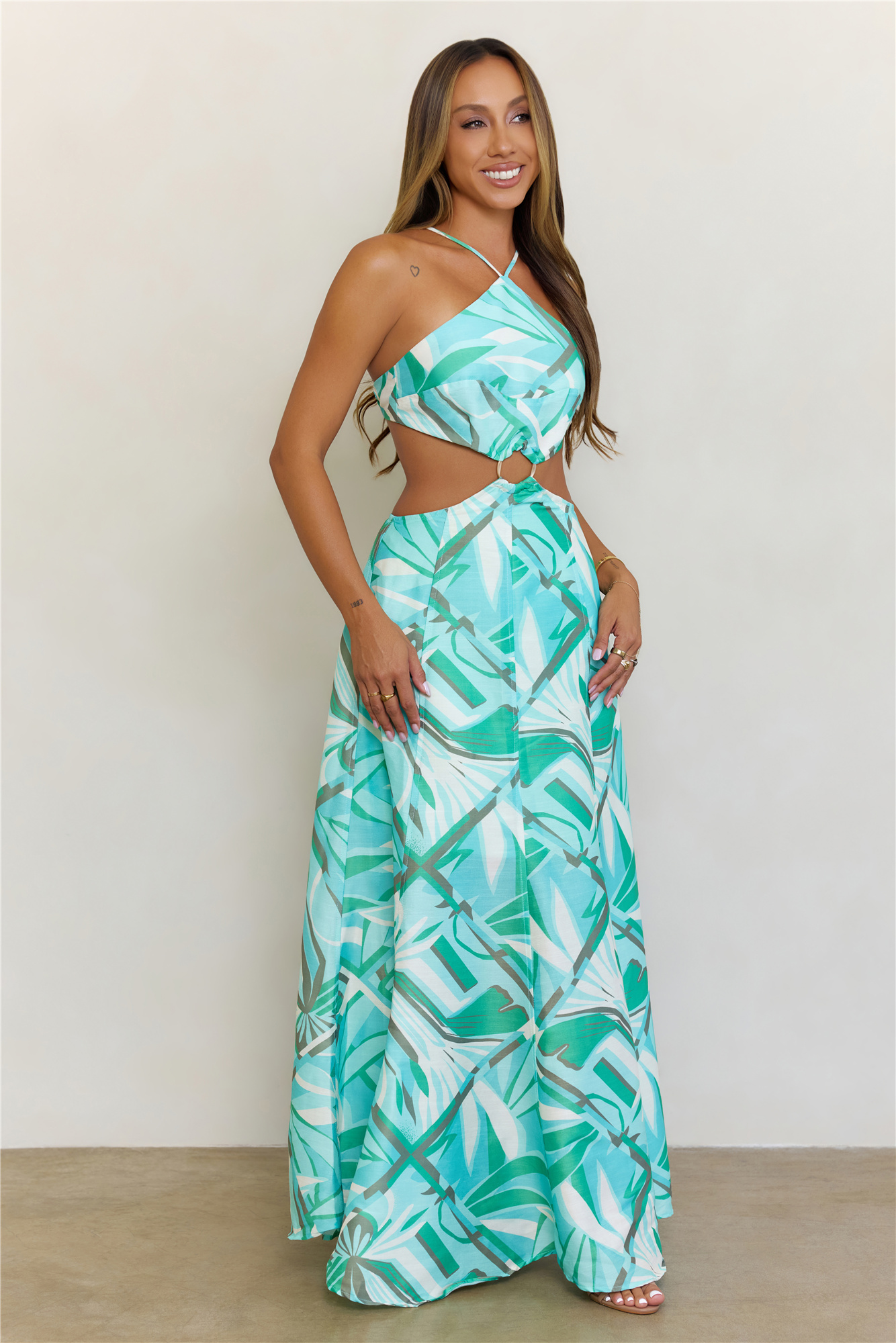 Tropical Oasis Ring Detail Maxi Dress Teal
