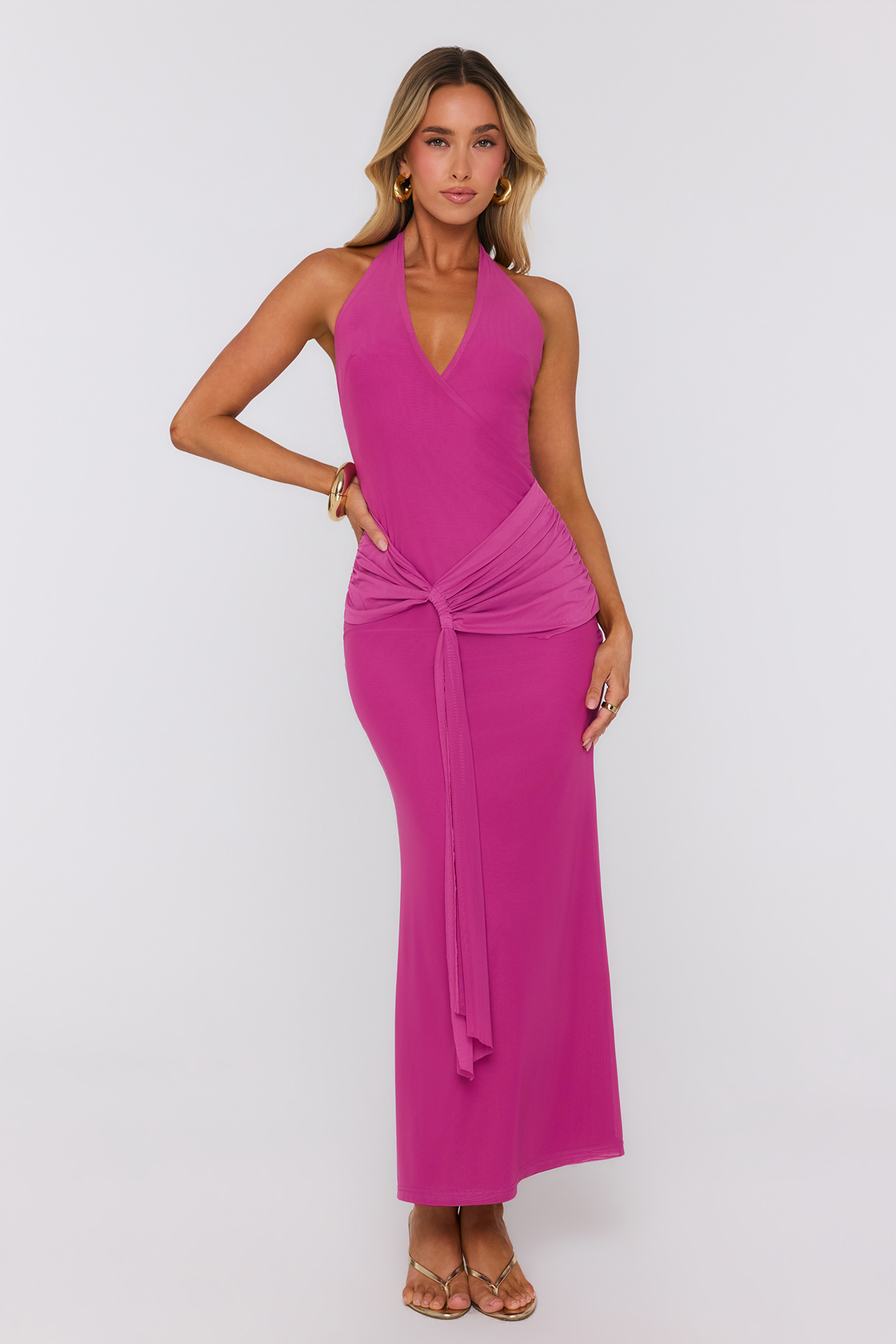 Beautifully Soft Halter Mesh Maxi Dress Magenta