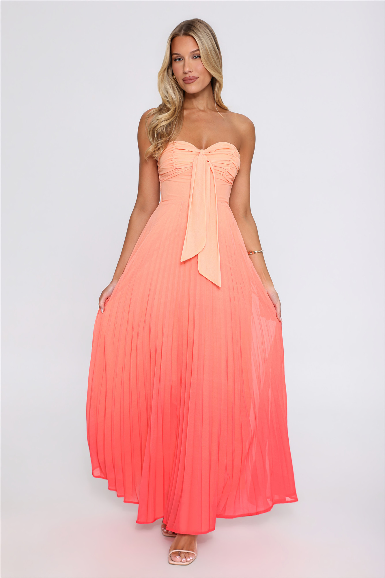 Blazing Hue Ombre Strapless Maxi Dress Peach