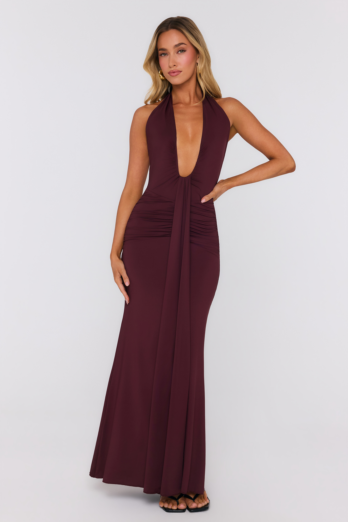 Pretty Now Halter Maxi Dress Cherry