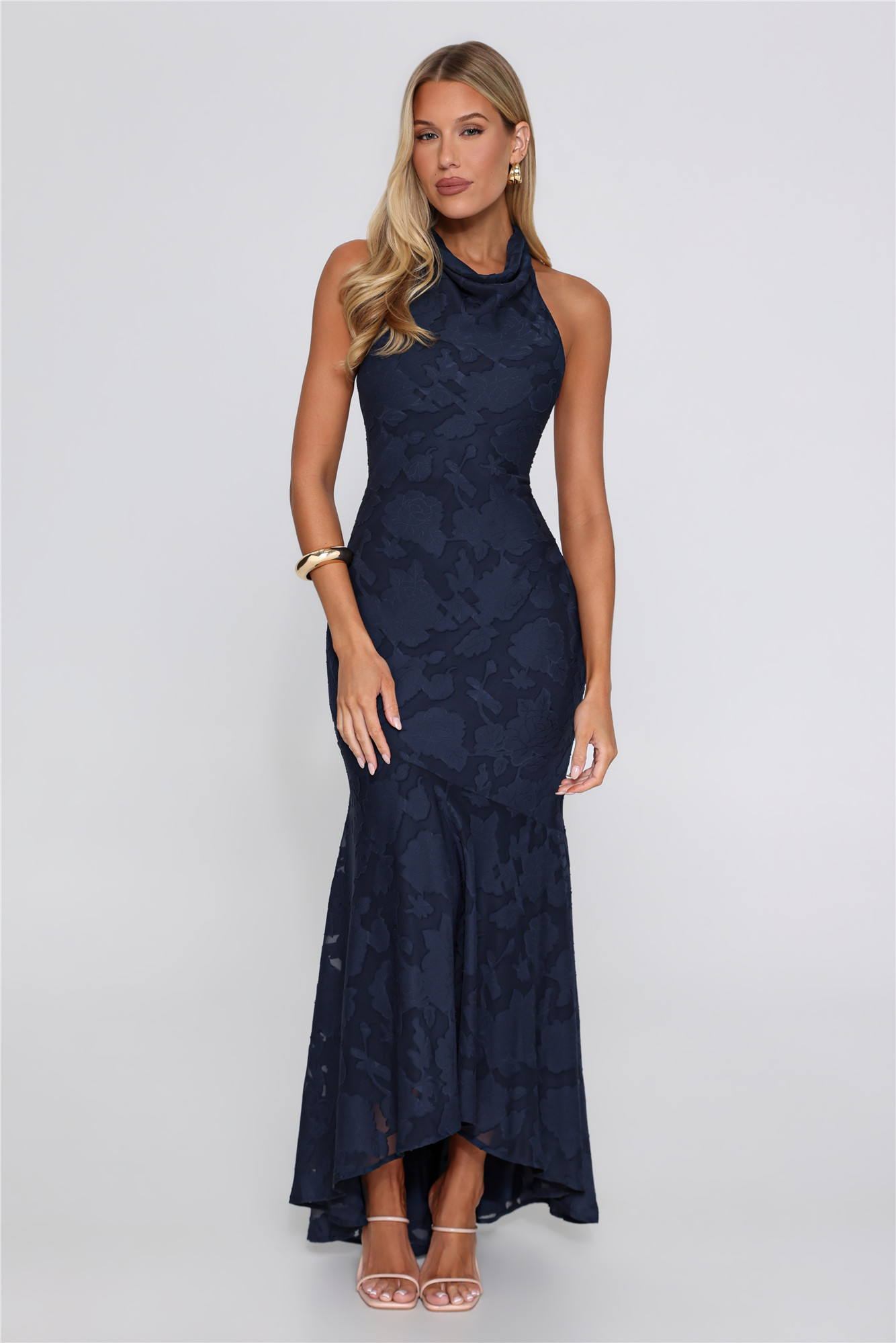 Hints Of Wildflowers Halter Maxi Dress Navy