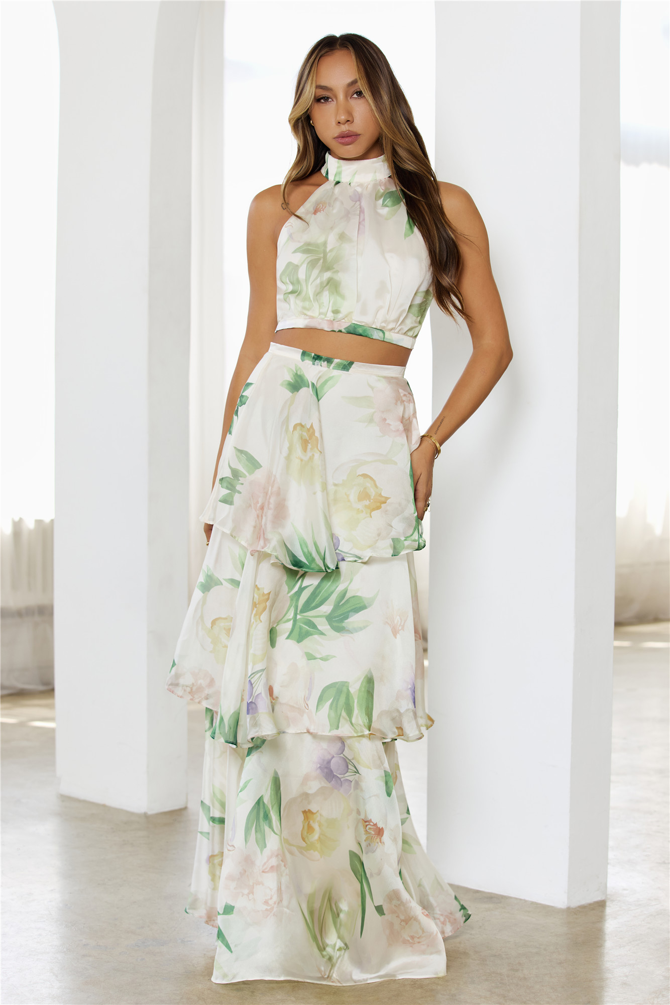 Elegant Blooms Floral Halter Tiered Set Multi