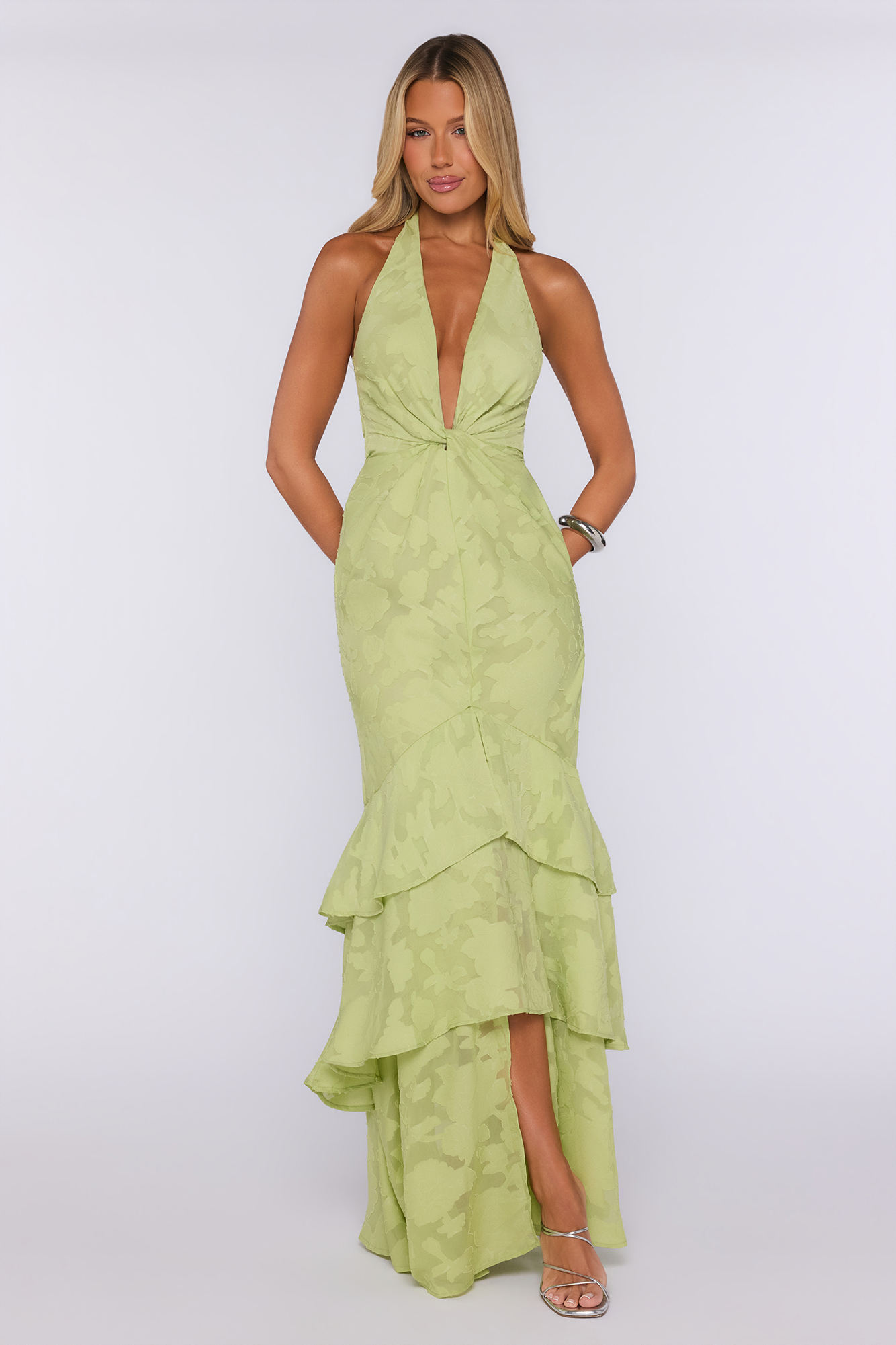 Take The Chance Halter Maxi Dress Lime