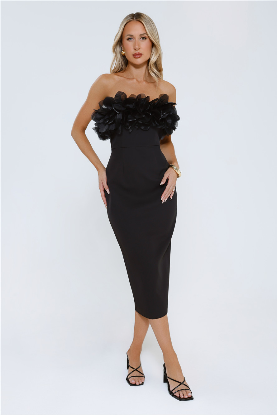 Black Tie Rendezvous Strapless Midi Dress Black Black Tie Rendezvous Strapless Midi Dress Black