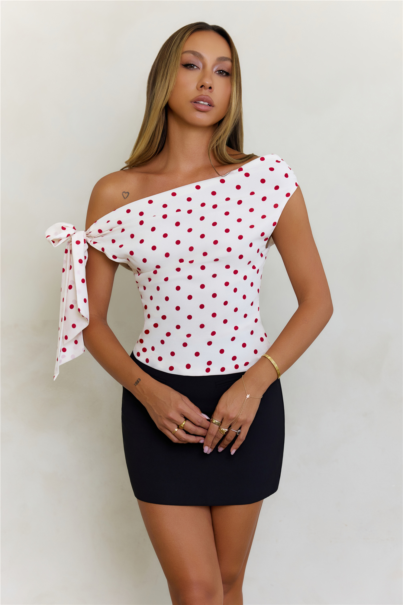 Retro Romance Polka Dot Off Shoulder Top Cream
