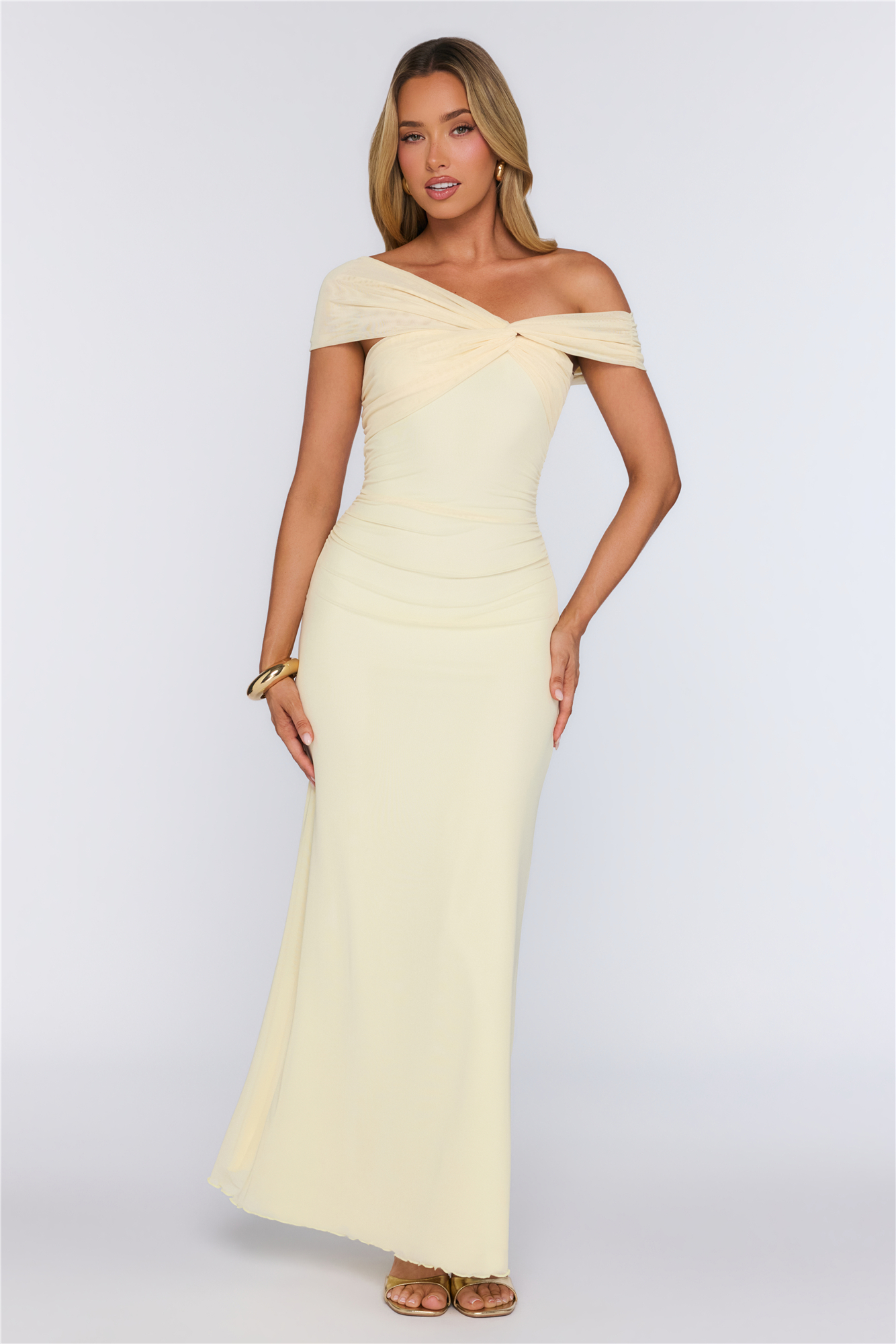 Yacht Club Dreams Mesh Off Shoulder Maxi Dress Butter
