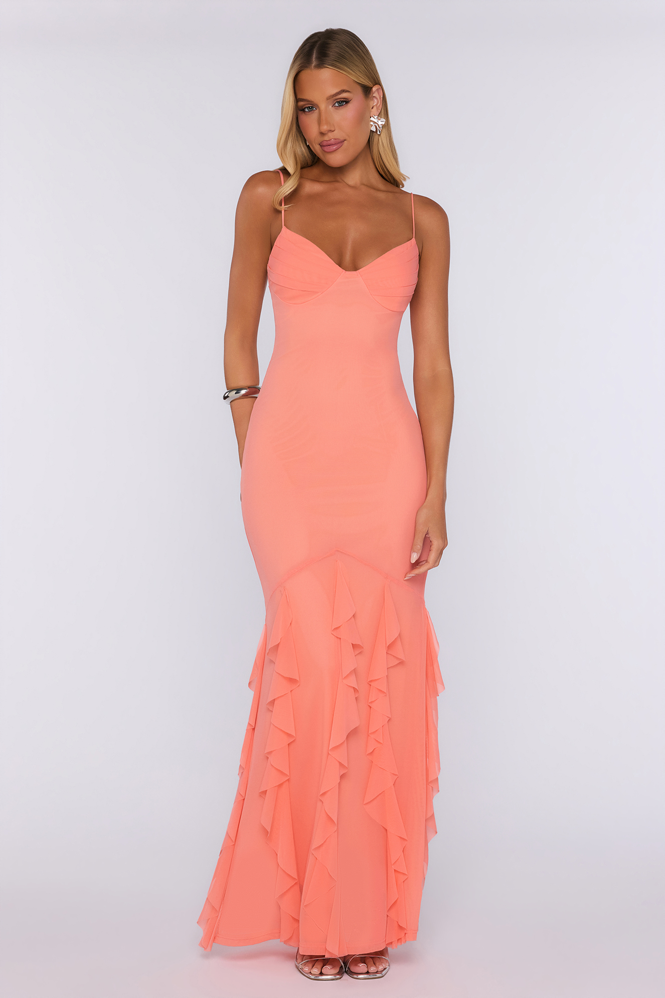 Style Defined Mesh Maxi Dress Peach