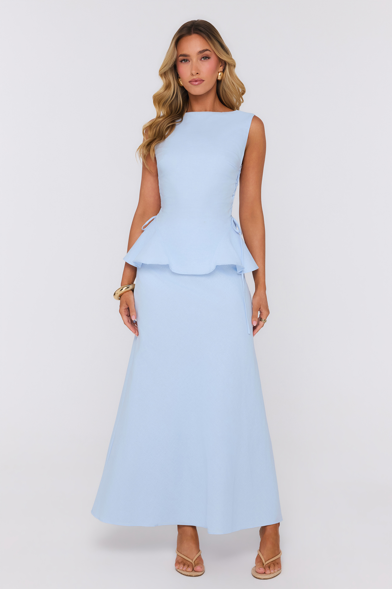 Out All Day Linen Blend Set Blue