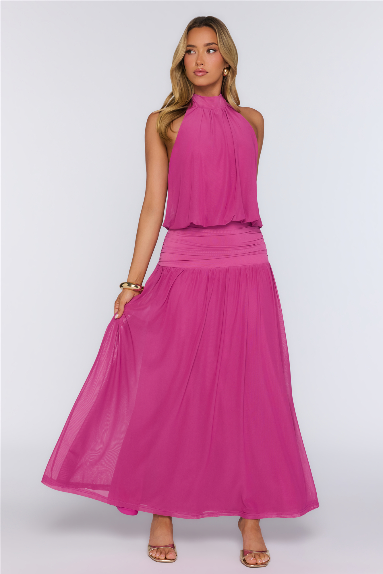 Dreamy Flowy Halter Maxi Dress Magenta