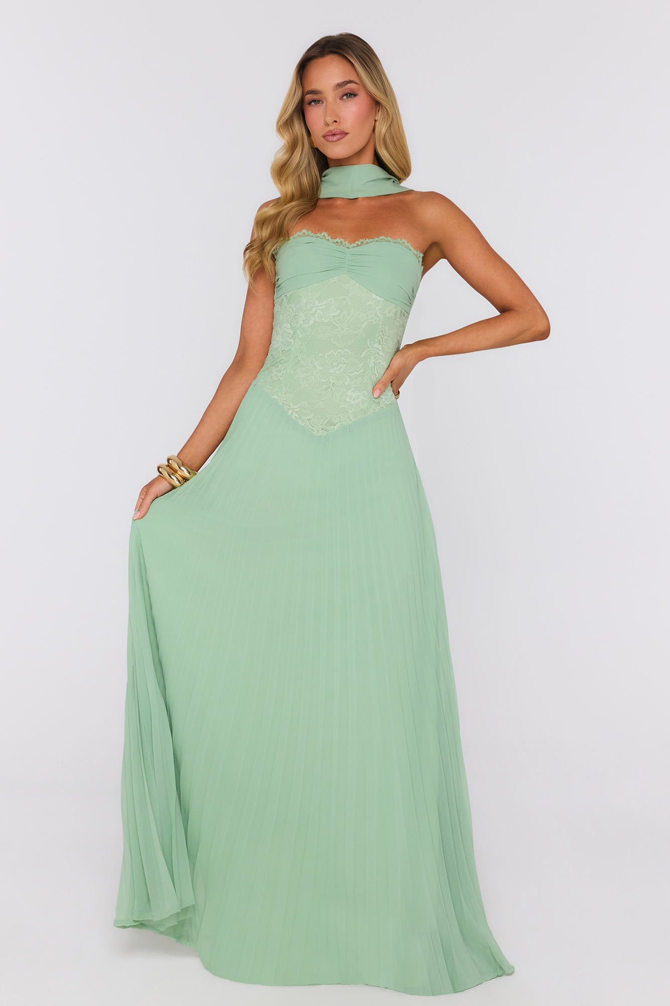 Stiletto Strut Strapless Maxi Dress Sage