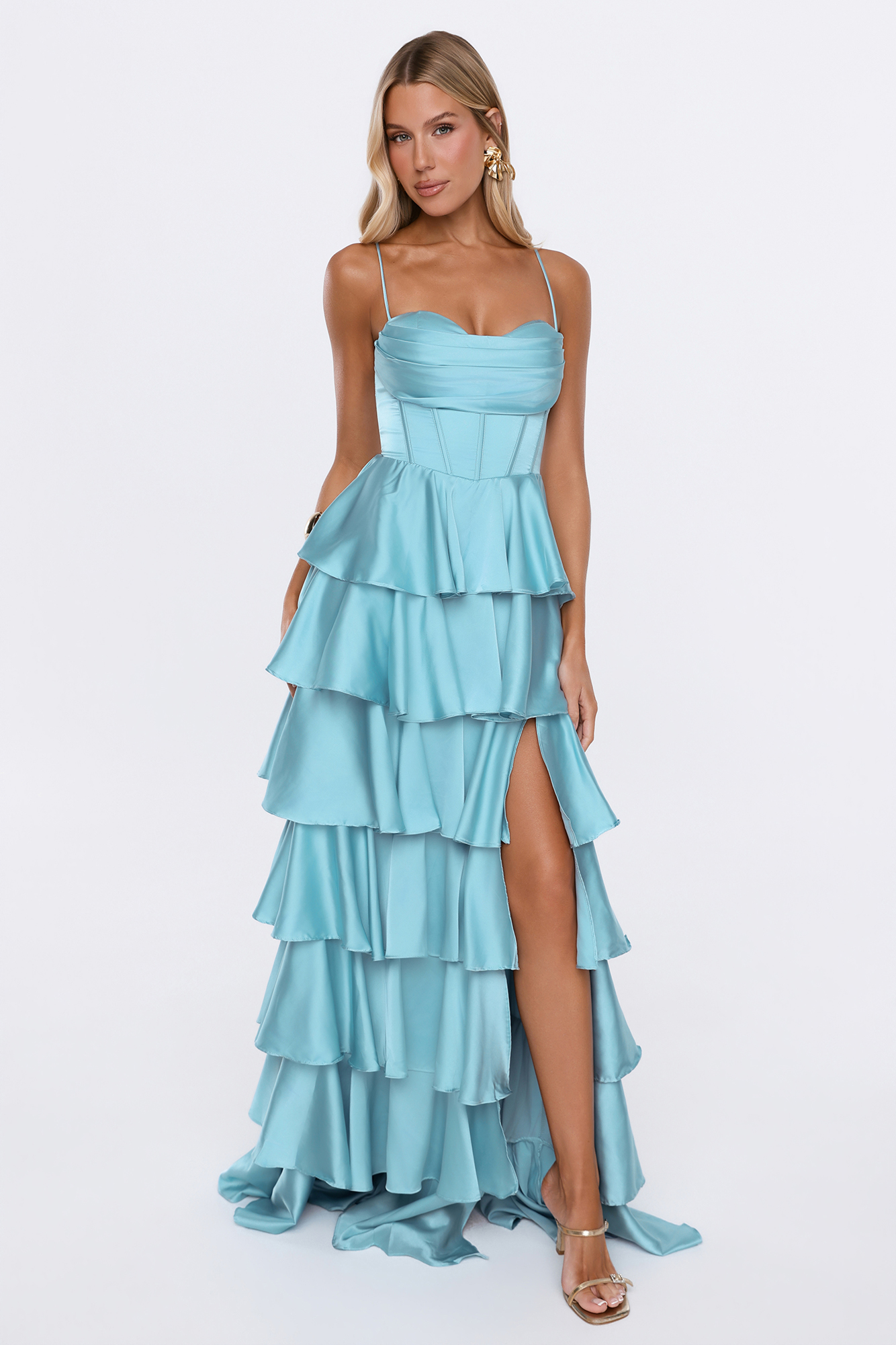 Lights Camera Party Satin Maxi Dress Mint