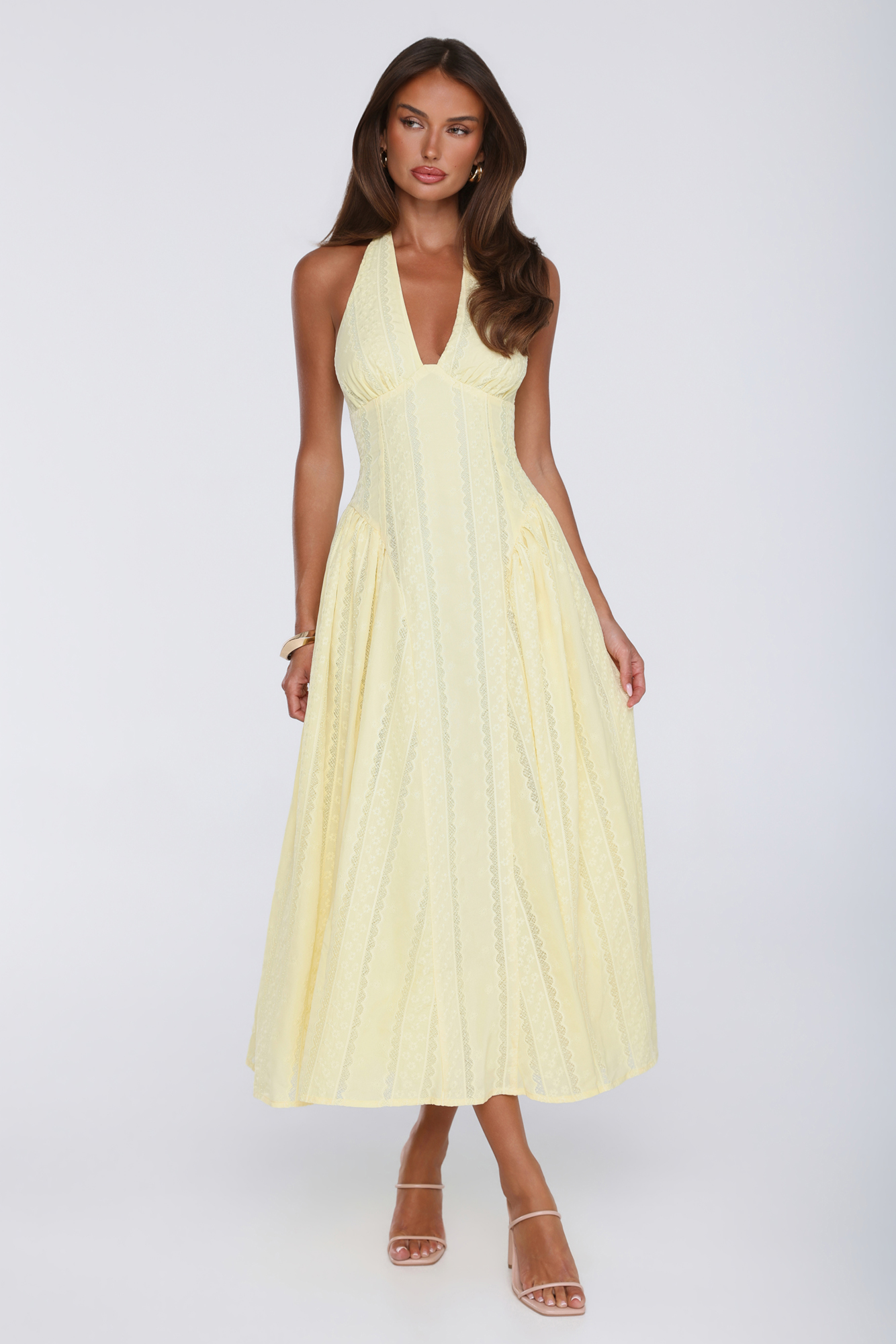 Hello Molly Petal Whimsy Halter Maxi Dress Lemon