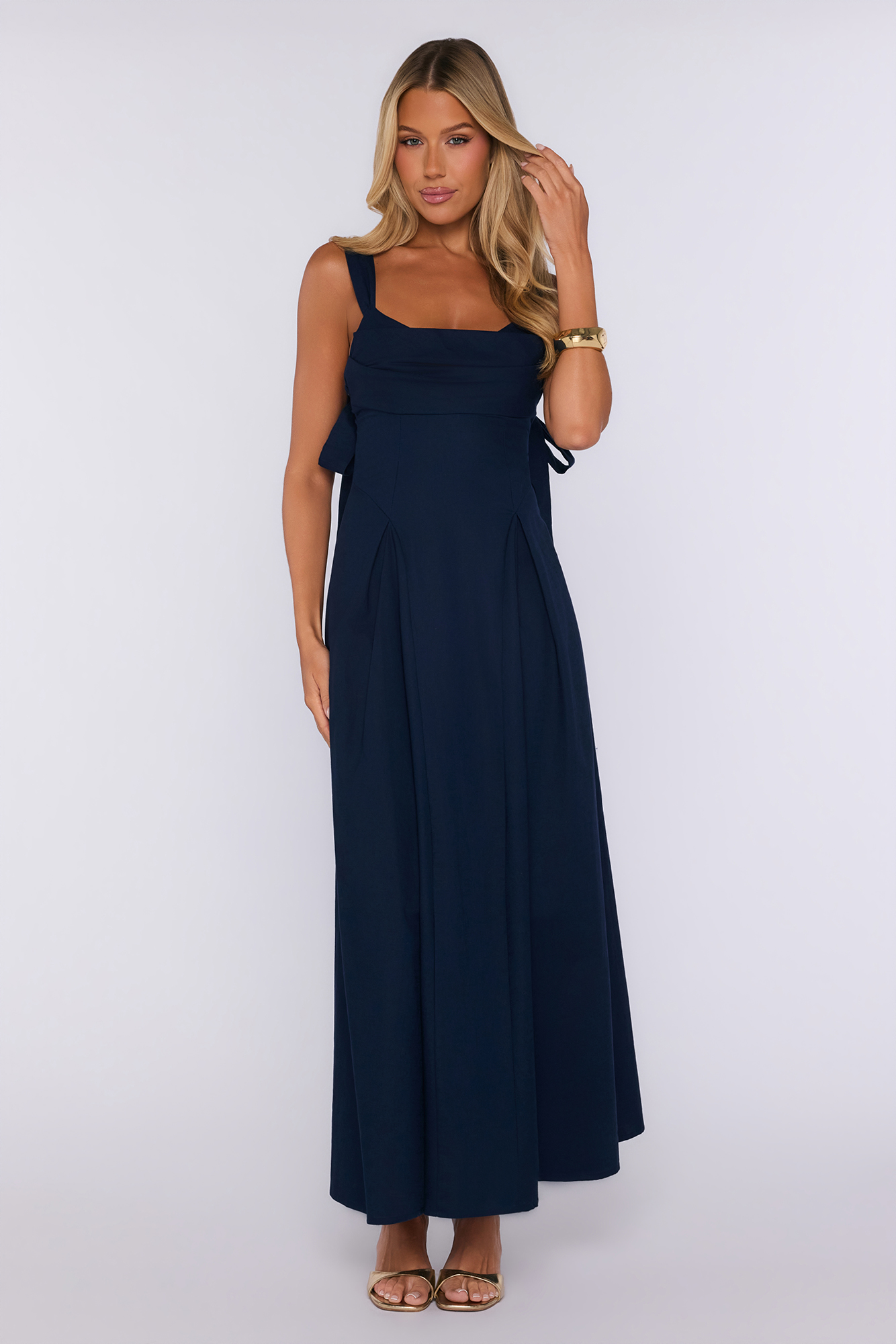 Style Appointment Linen Blend Maxi Dress Navy