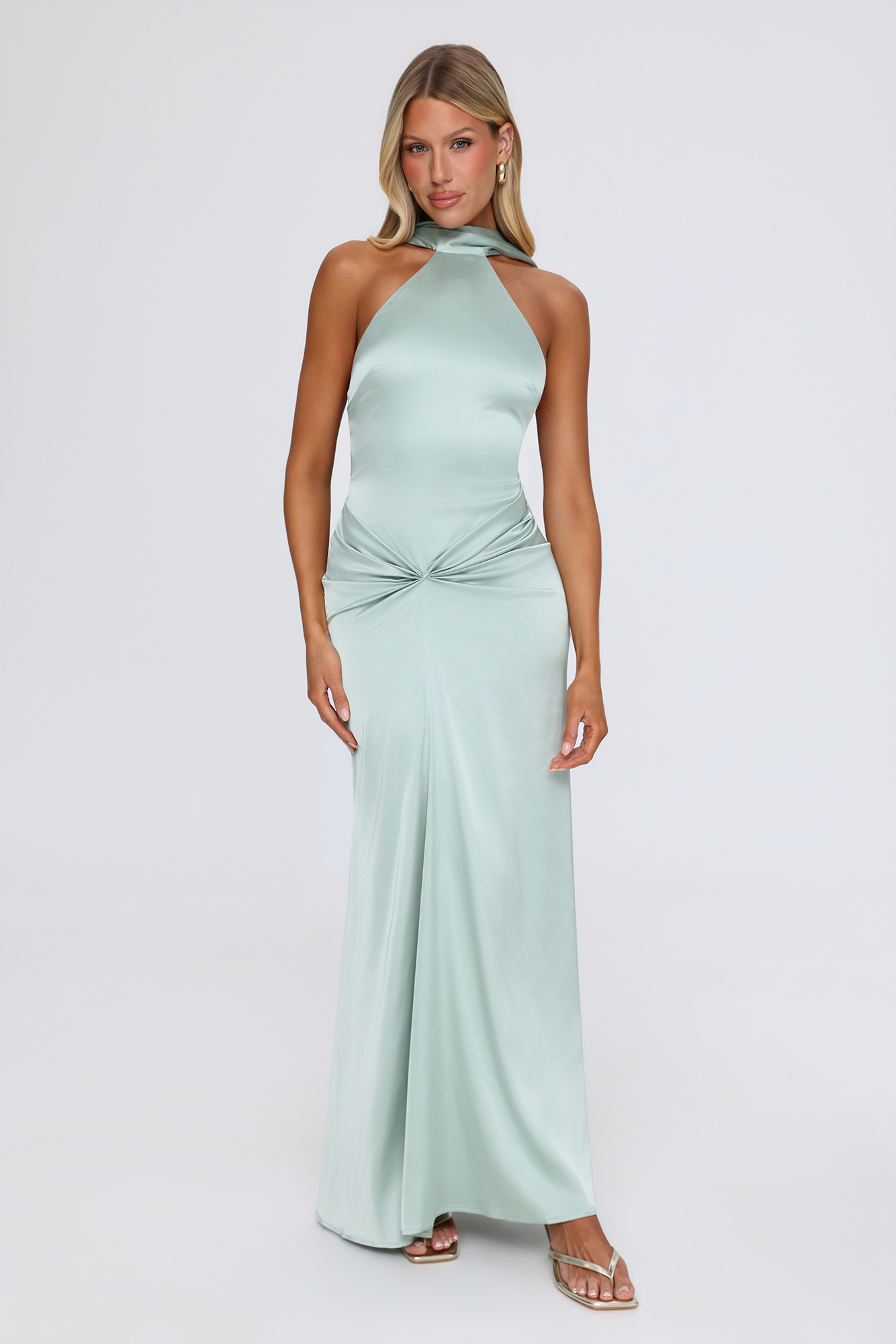 Evening Edition Satin Halter Maxi Dress Sage