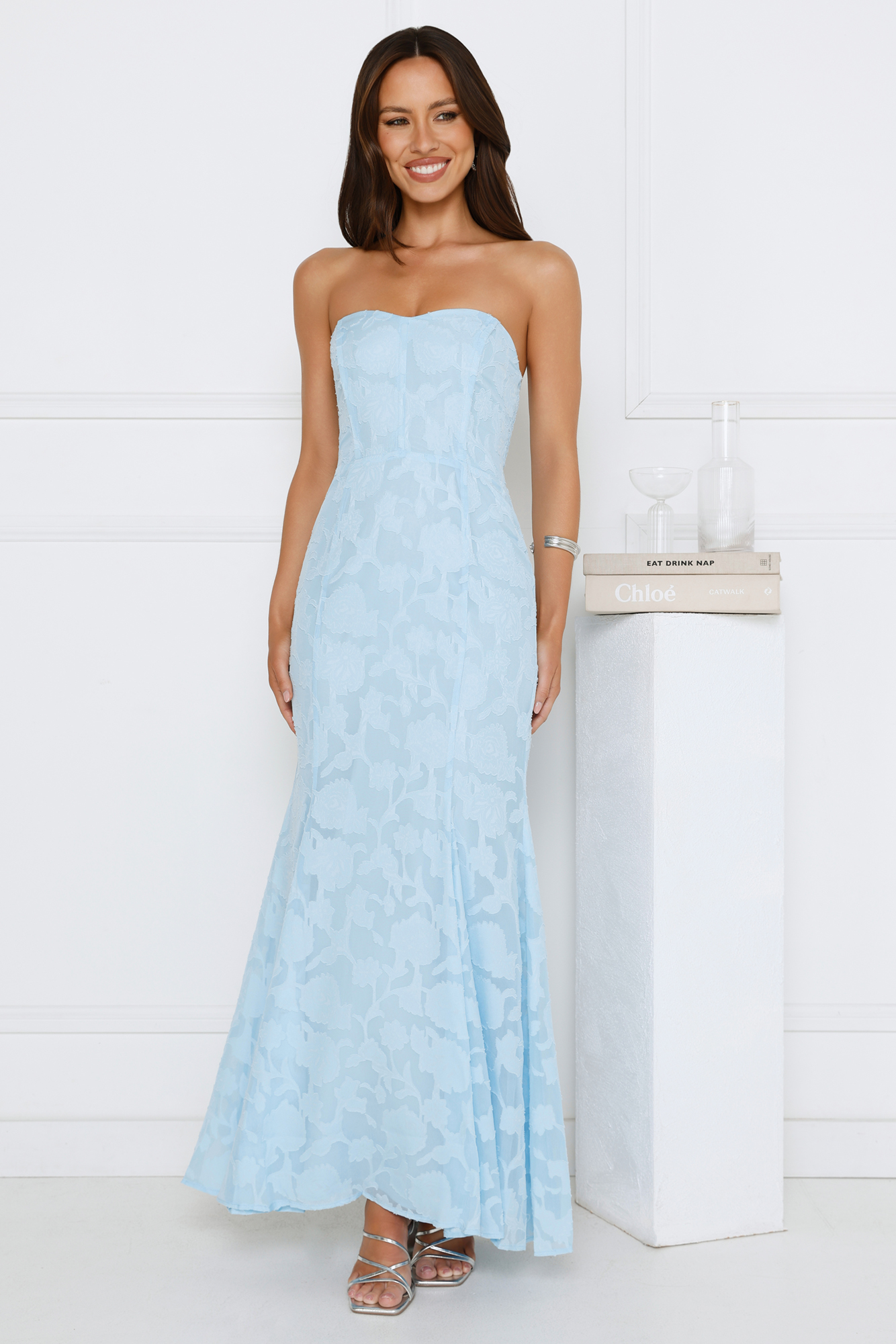 Hello Molly Sea Kissed Strapless Maxi Dress Blue