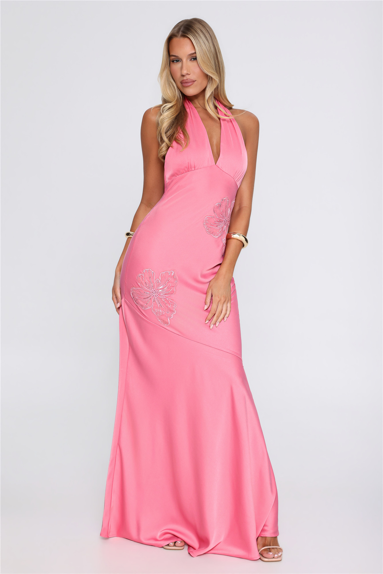 Soft As Satin Halter Maxi Dress Pink