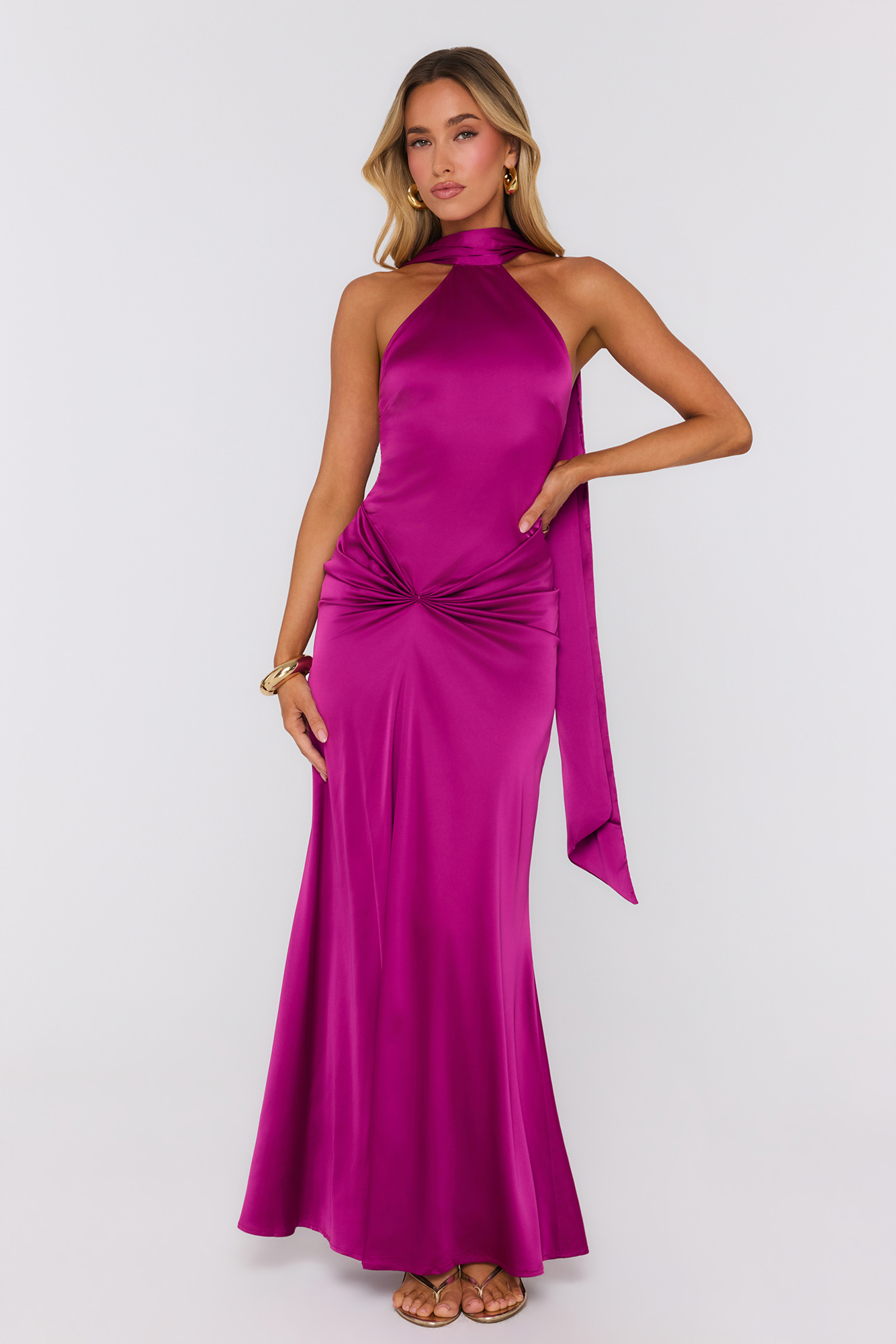Evening Edition Satin Halter Maxi Dress Magenta