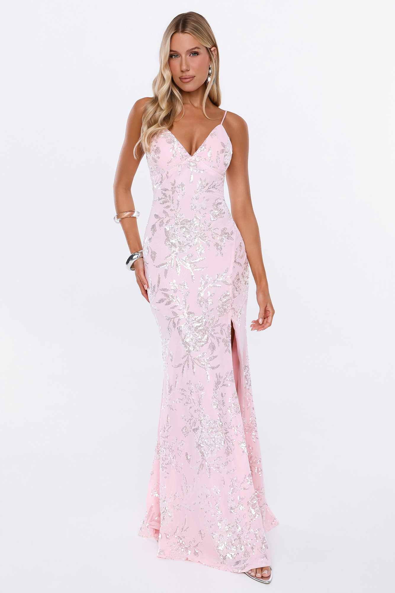 Floating On Air Sequin Butterfly Back Maxi Dress Pink