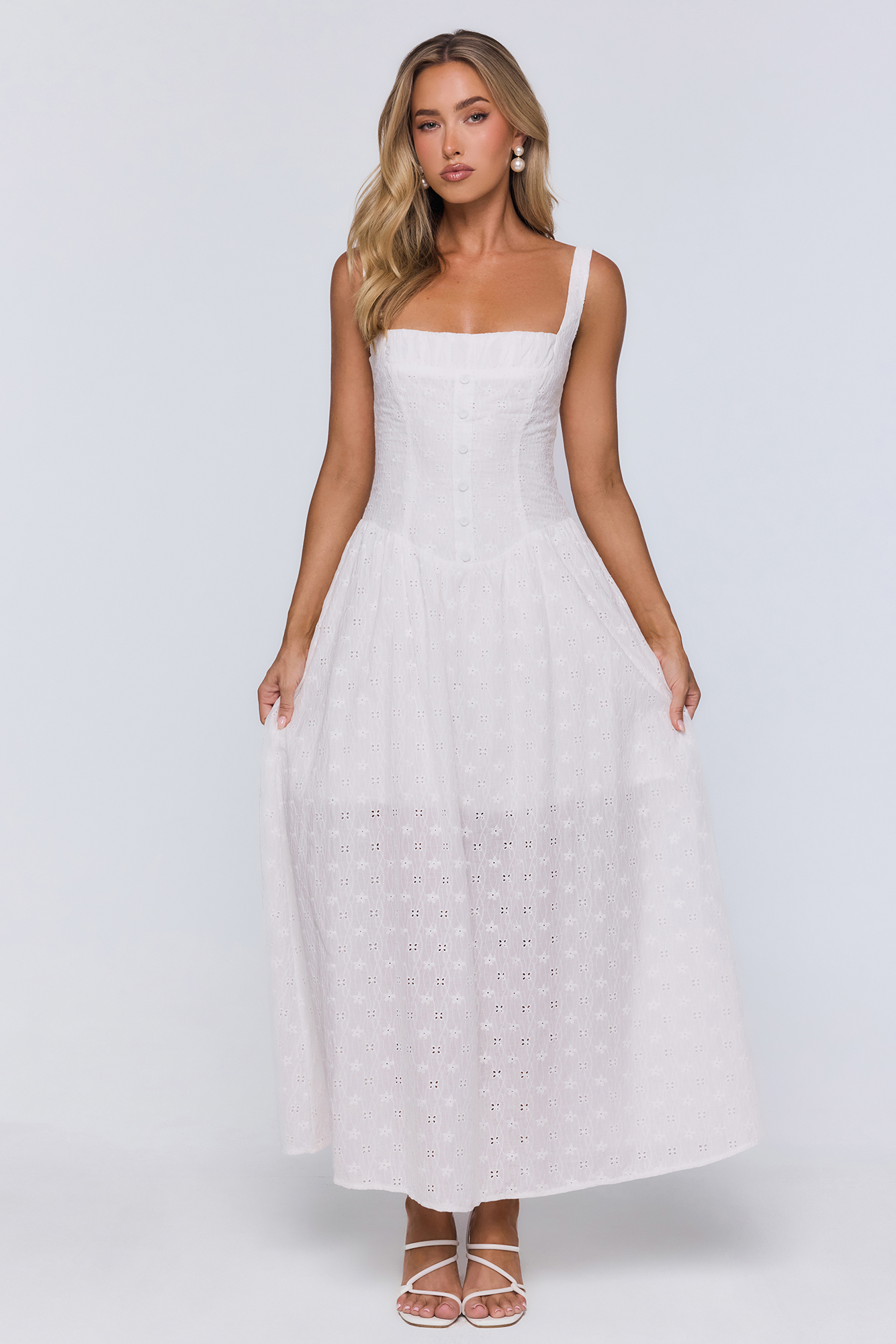 Whispered Style Embroidered Maxi Dress White
