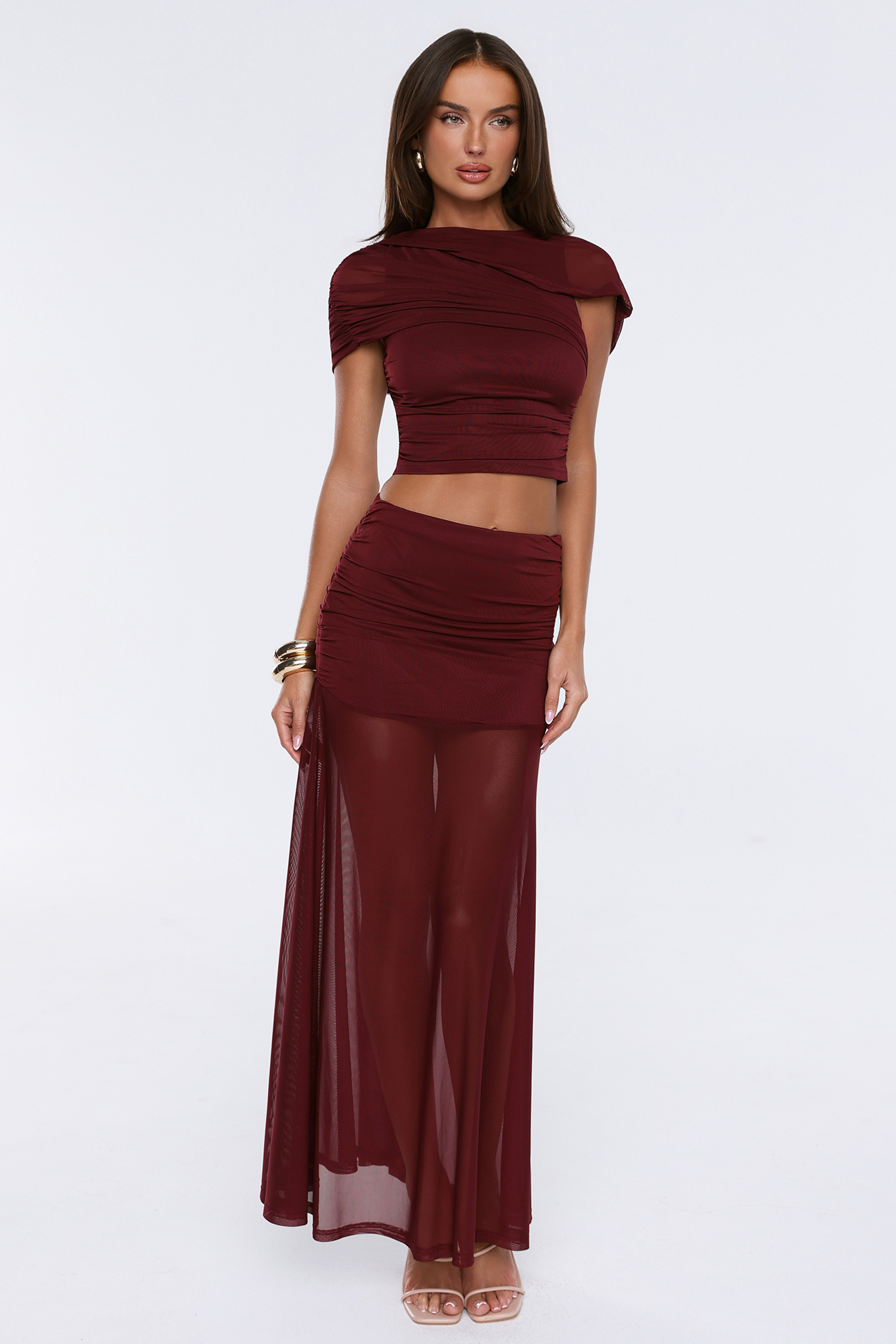 Style Agenda Mesh Maxi Skirt Plum